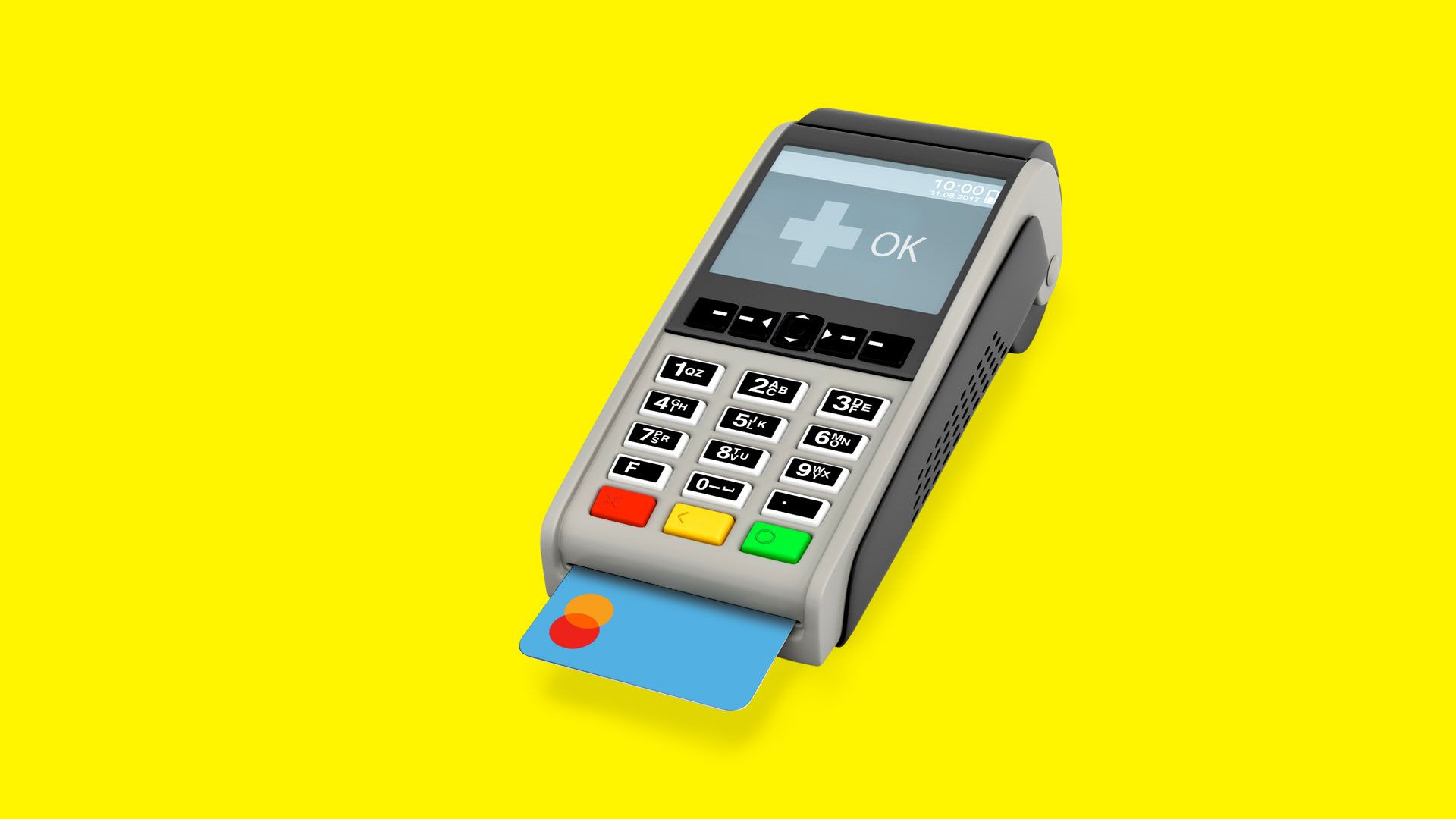 Illustration of a credit card reader giving a clean bill of health