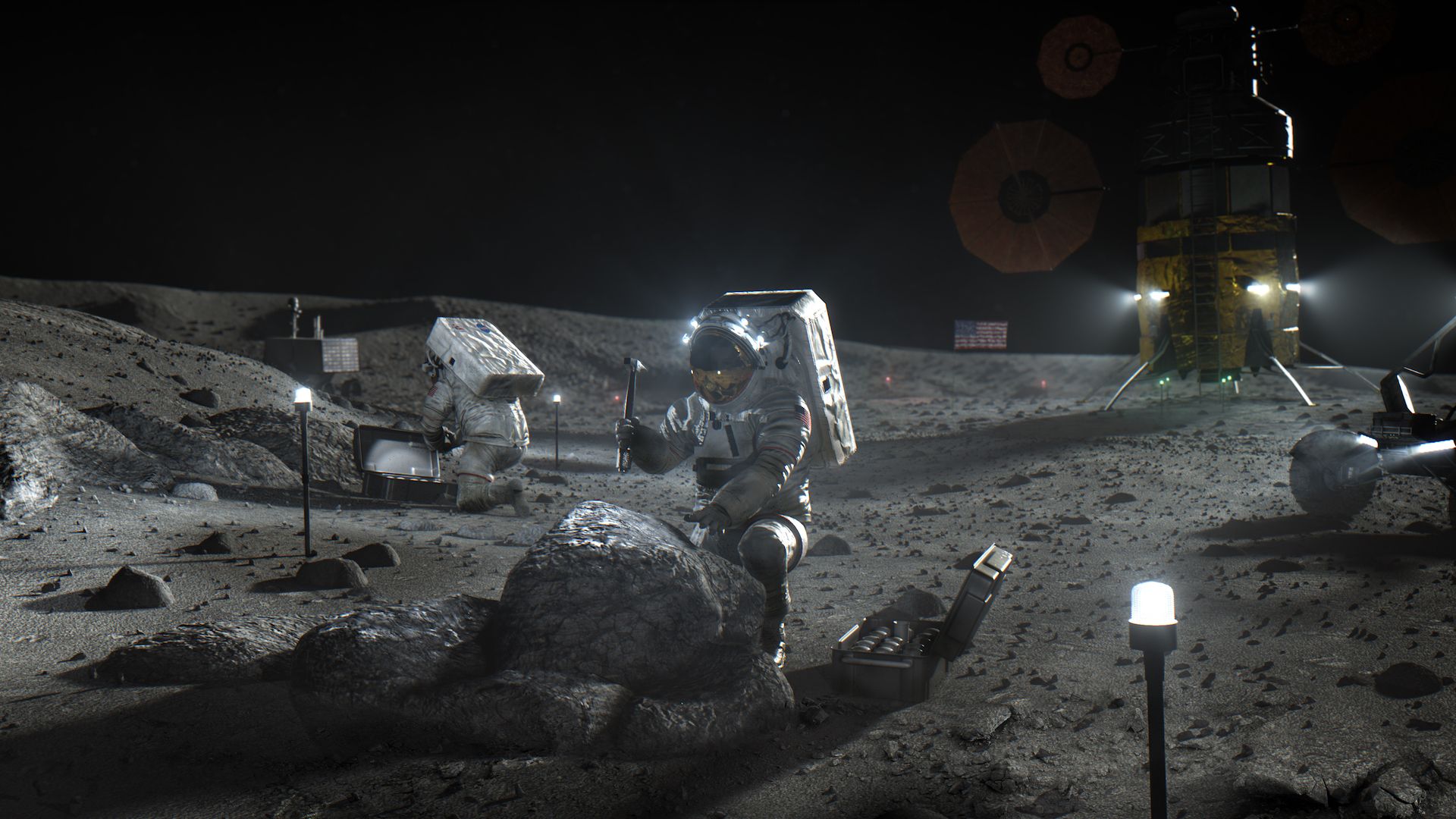 Artist's illustration of astronauts on the surface of the Moon