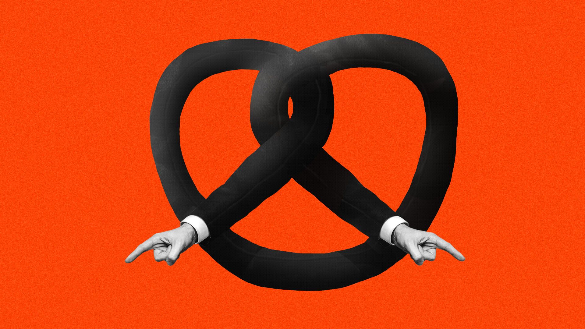 Illustration of two pointing arms in the shape of a pretzel