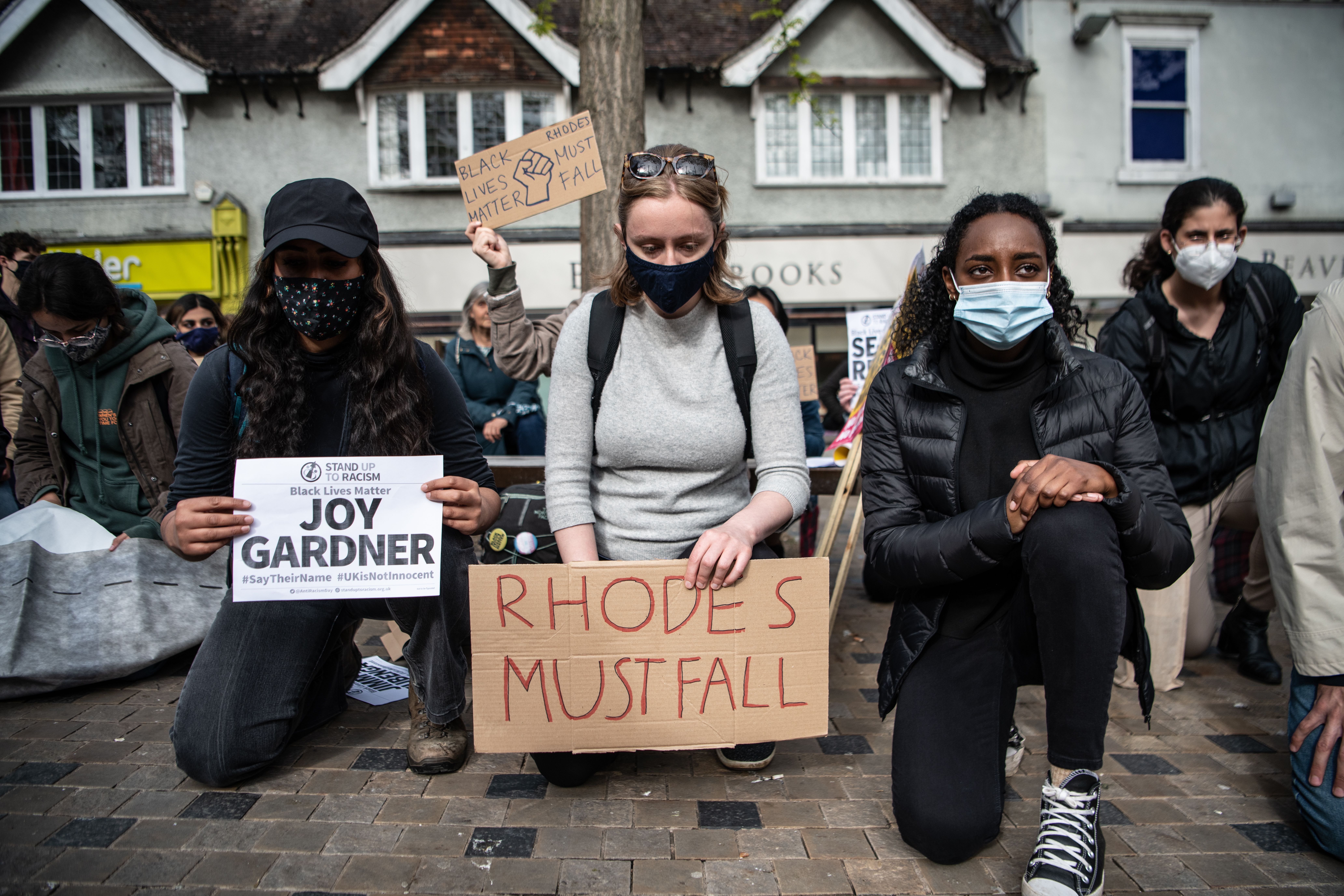 People attend an antiracism rally in Bonn Square on May 25, 2021 in Oxford, England. 