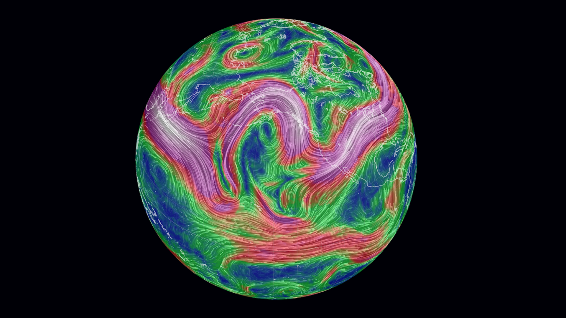 Wind speed and direction at about 30,000 feet above the surface on Dec. 26, 2021, centered on Alaska.
