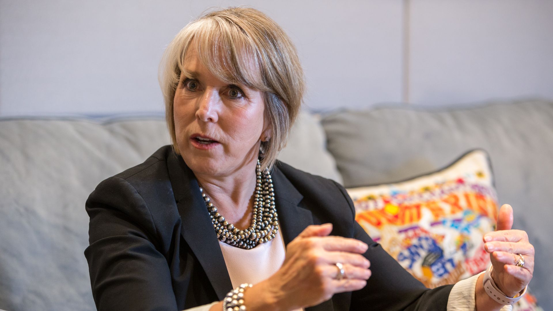 Michelle Lujan Grisham, governor of New Mexico, speaks during an interview at her office in Santa Fe, N.M.