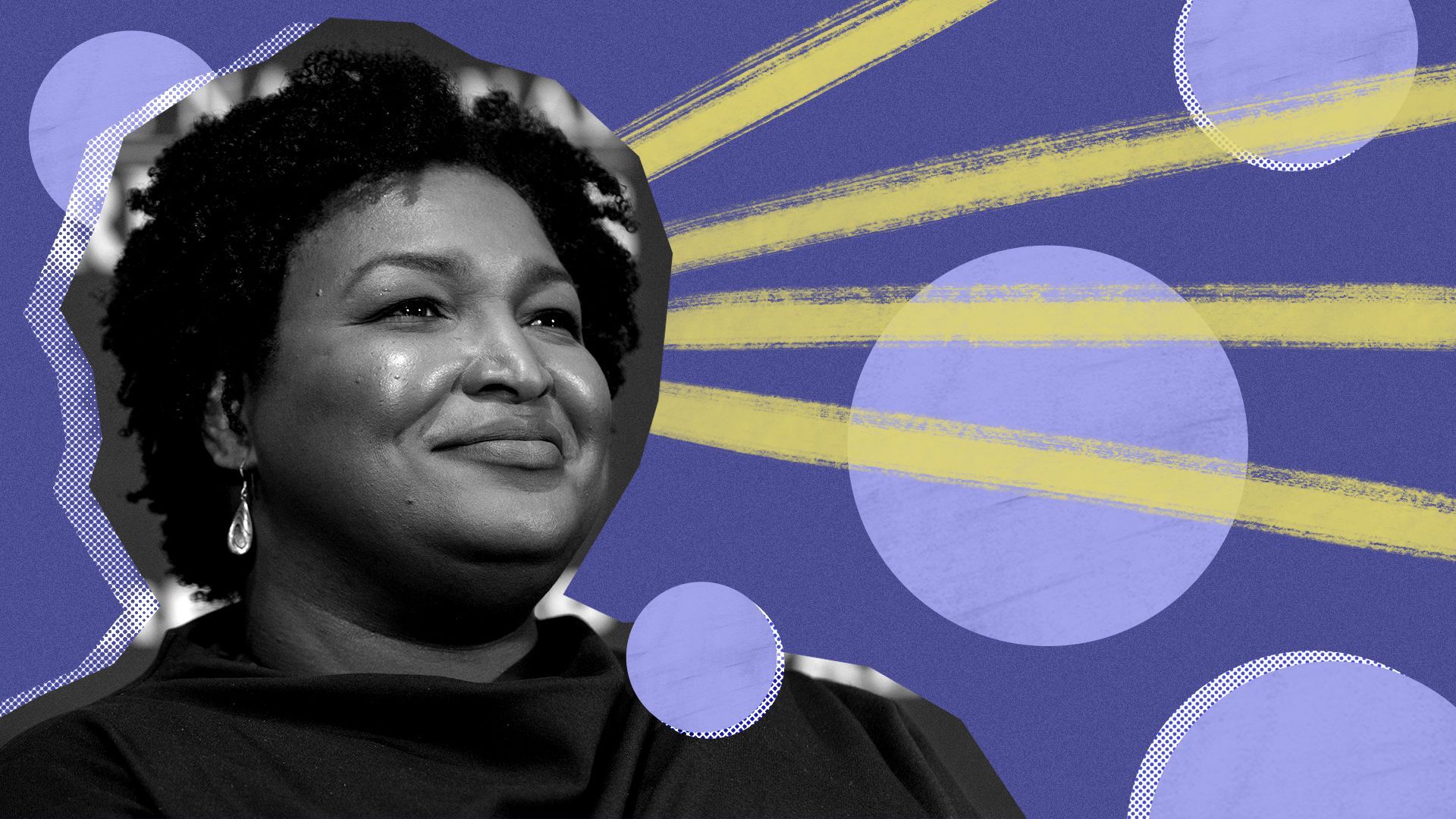 Photo illustration of Stacey Abrams with abstract shapes.