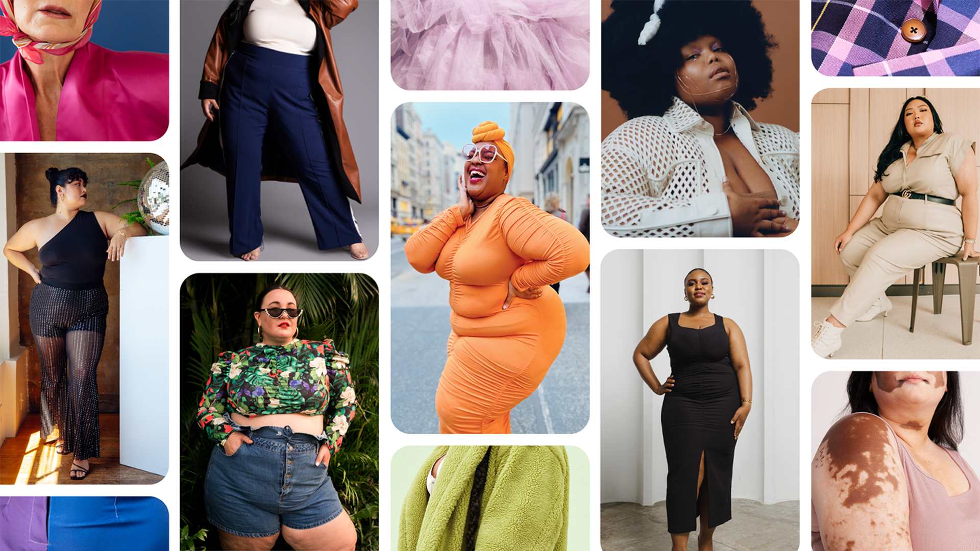 A collage image of women of varying body types