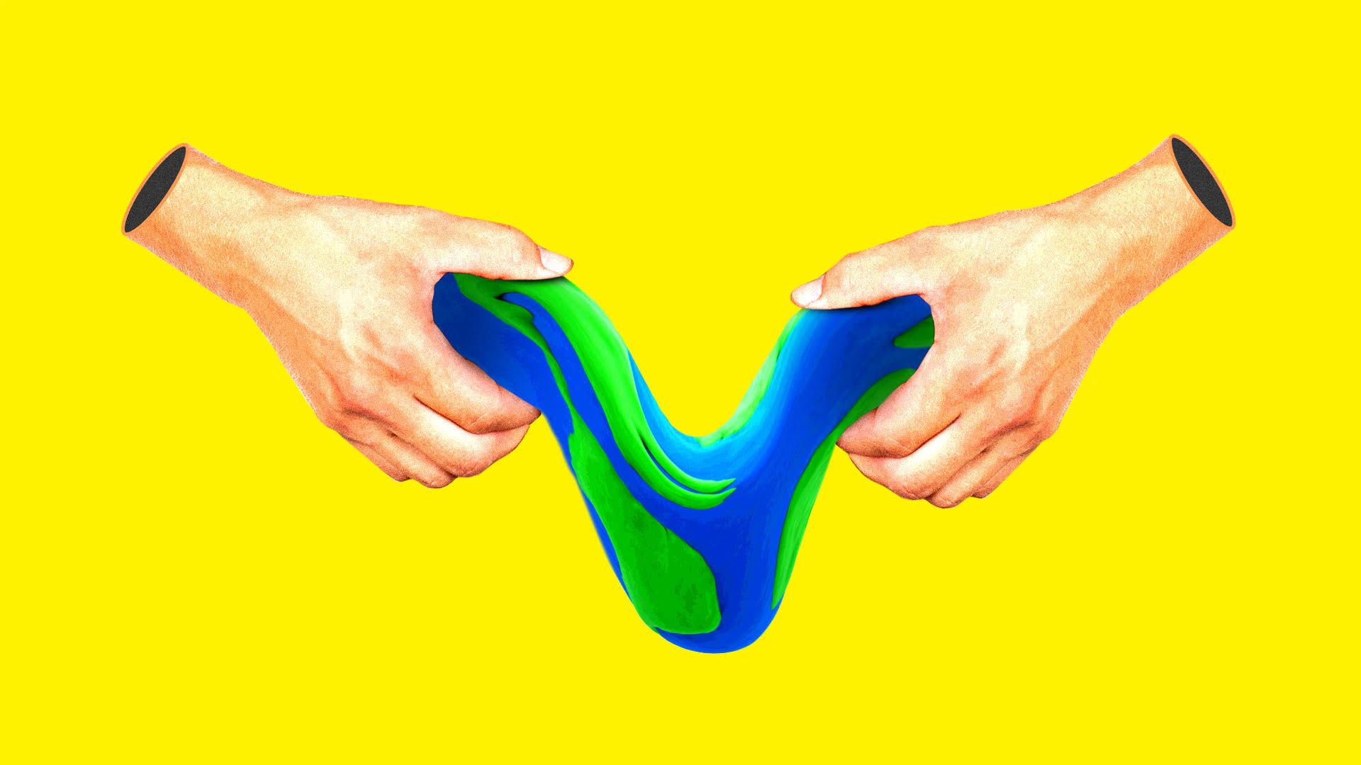 Illustration of hands reshaping a ball of clay that looks like earth