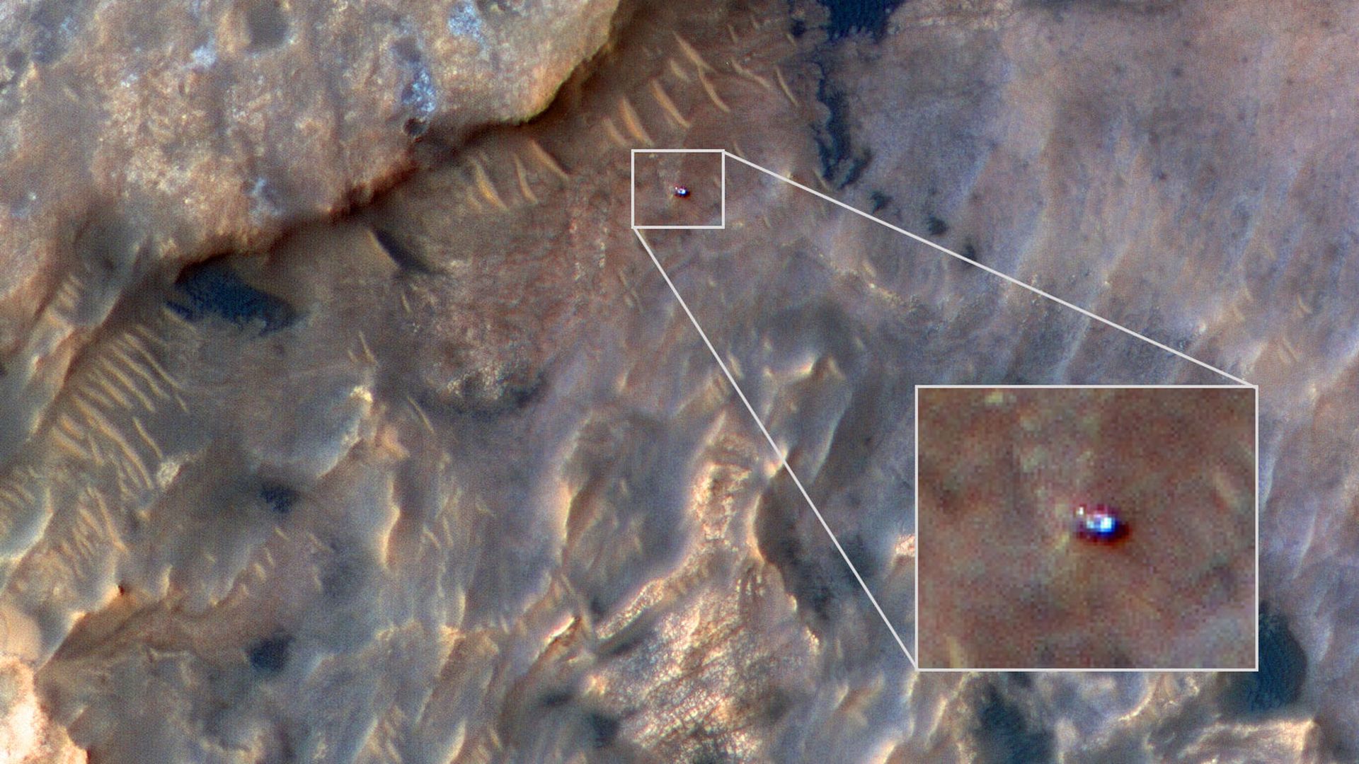 Curiosity seen on Mars from orbit.