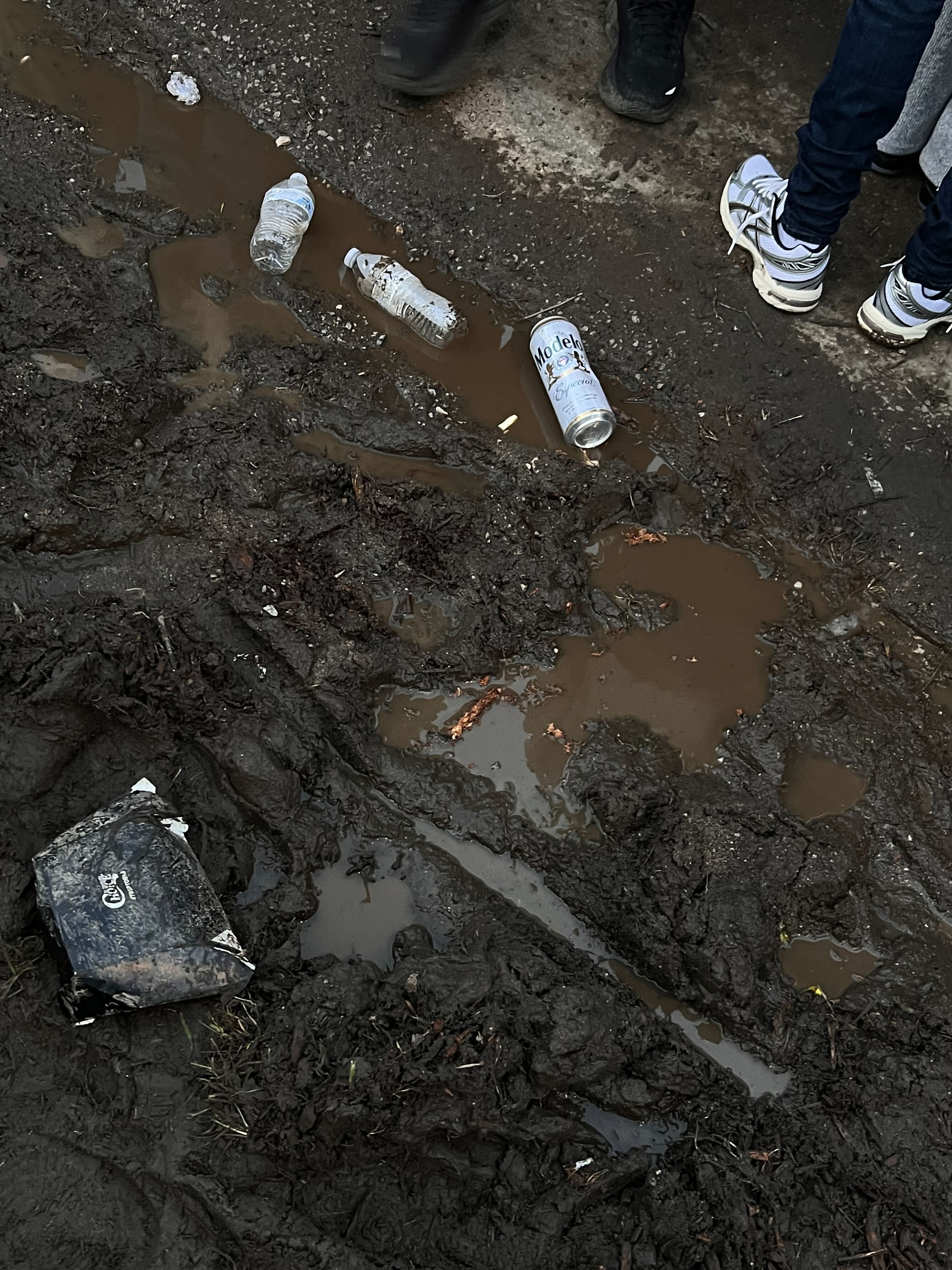 The muddy, beer can-strewn grounds of the Roots Picnic at the Mann Center.