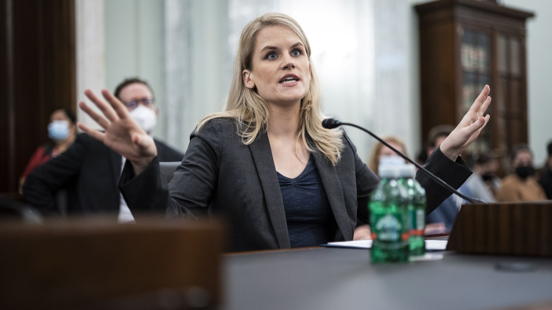 Former Facebook employee and whistleblower Frances Haugen testifies during a Senate hearing on Tuesday.