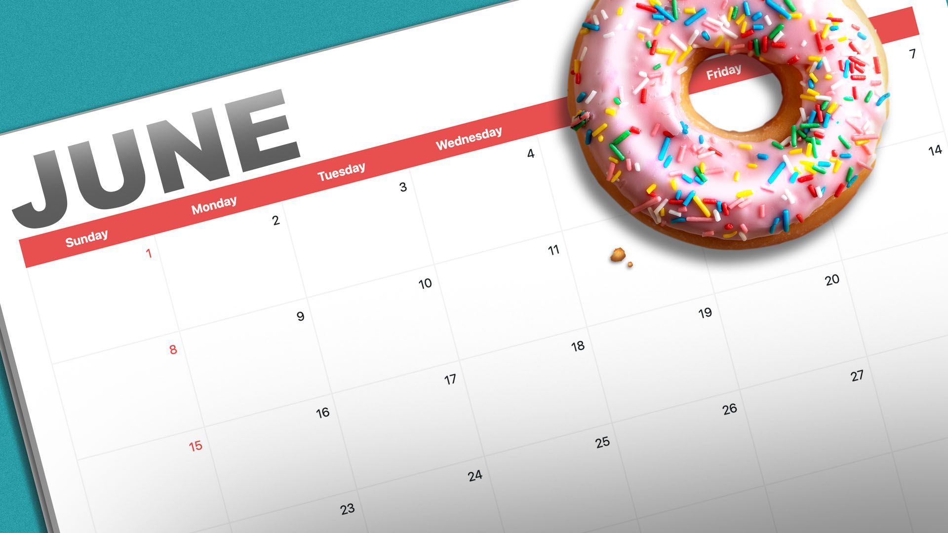 Illustration of a donut circling the first friday on a calendar of June