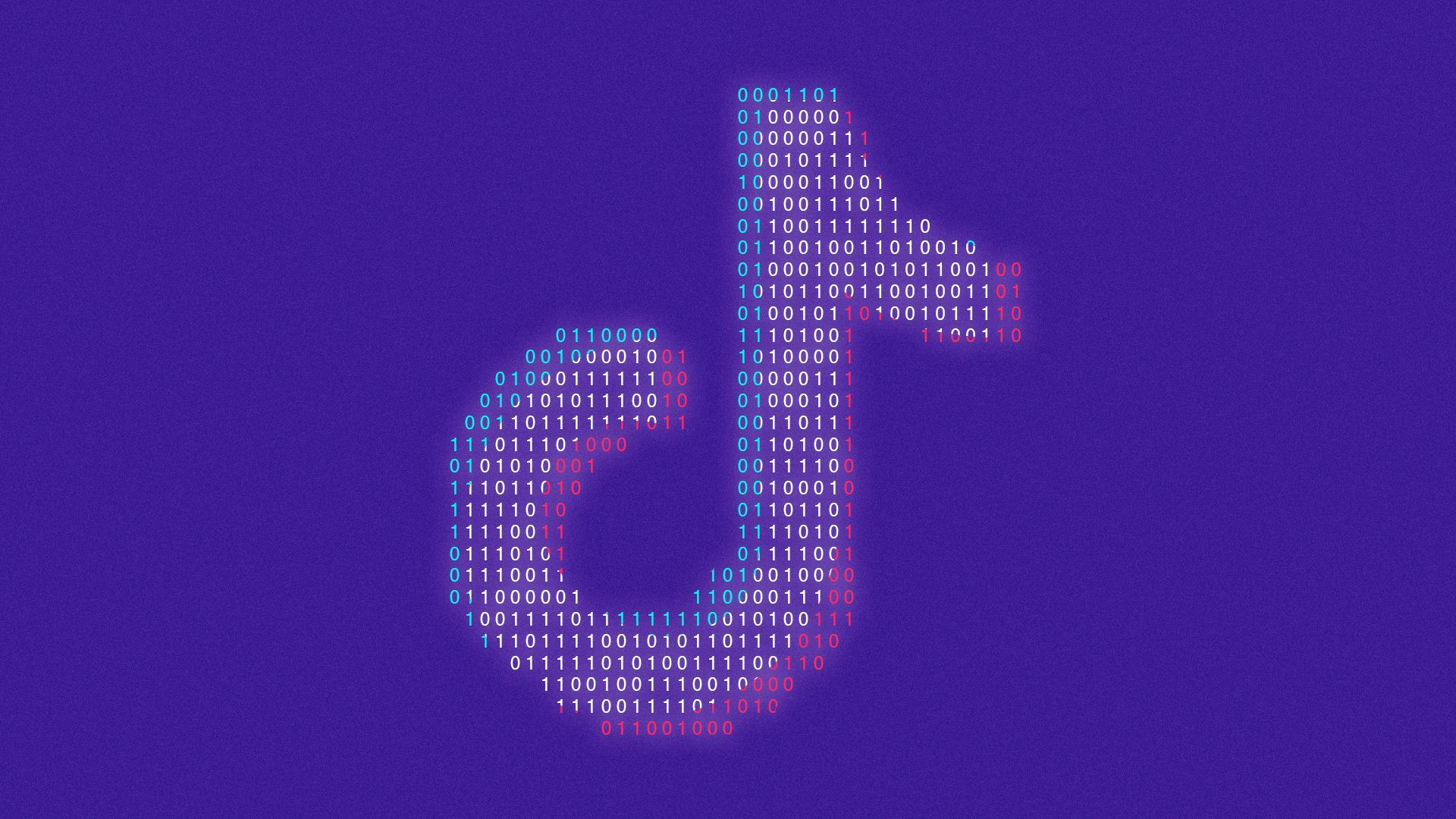 Illustration of the TikTok logo made from binary code. 