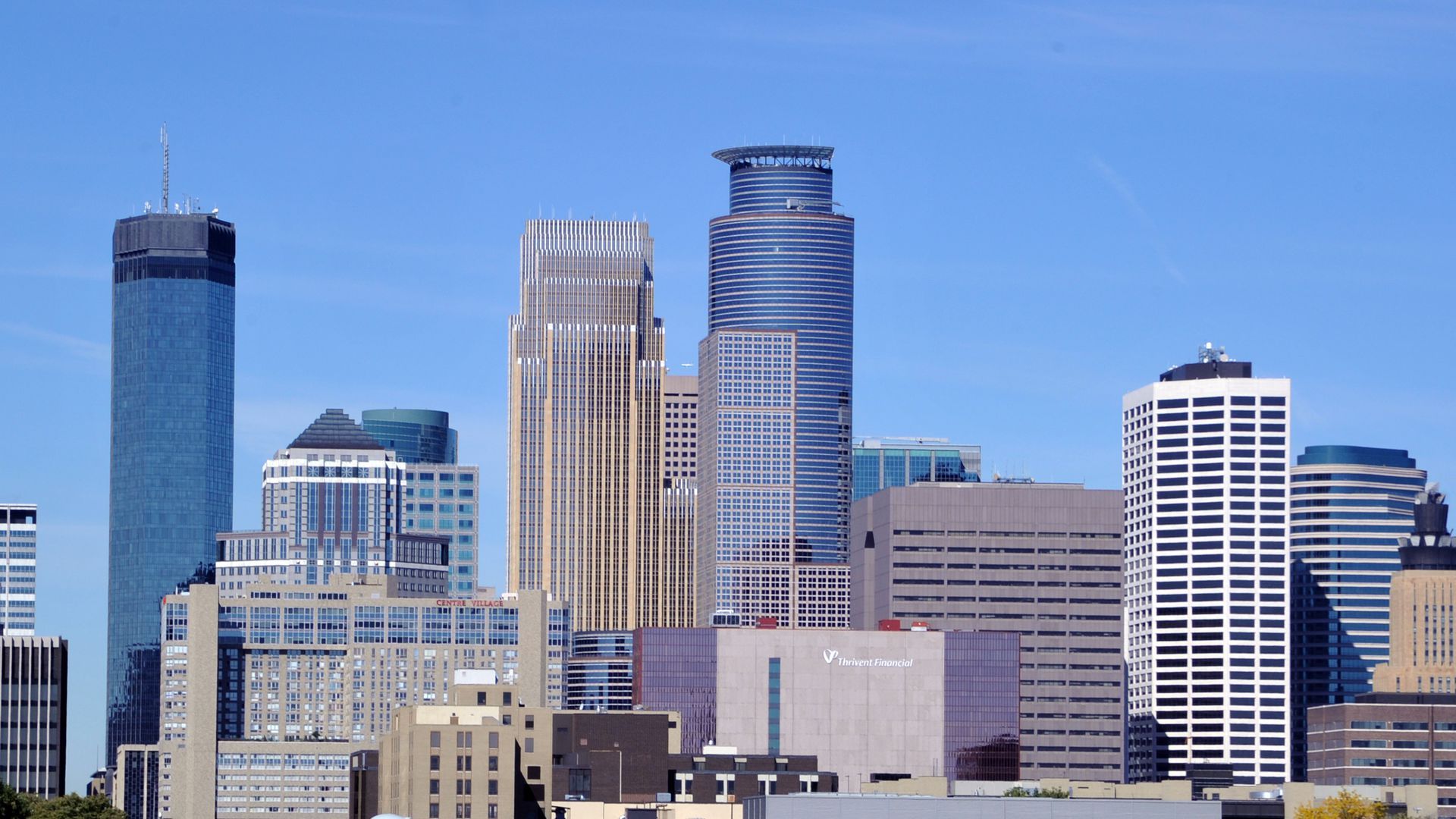 A photo of downtown Minneapolis' skyline.