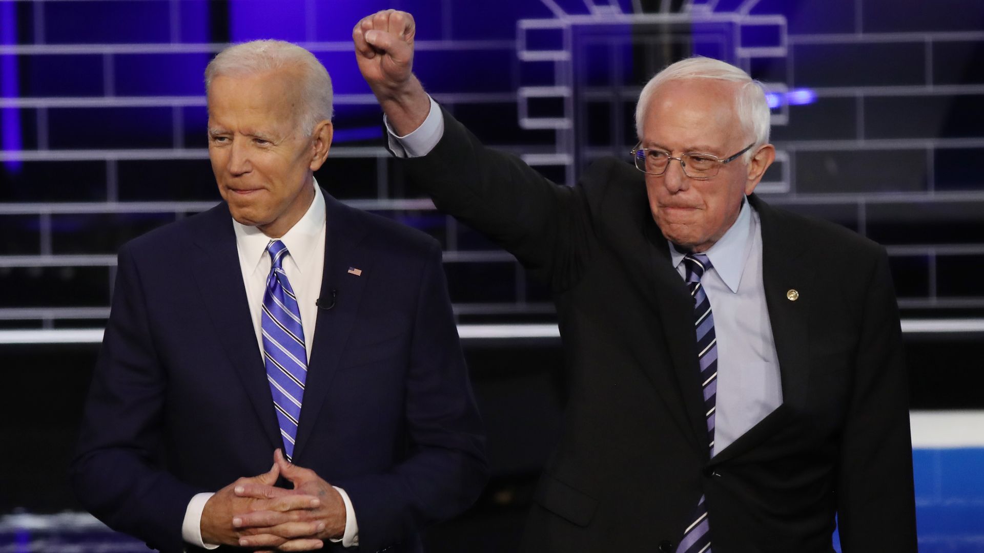 Then-former Vice President Biden and Sen. Bernie Sanders during a Democratic presidential debate in June 2019 in Miami, Florida.