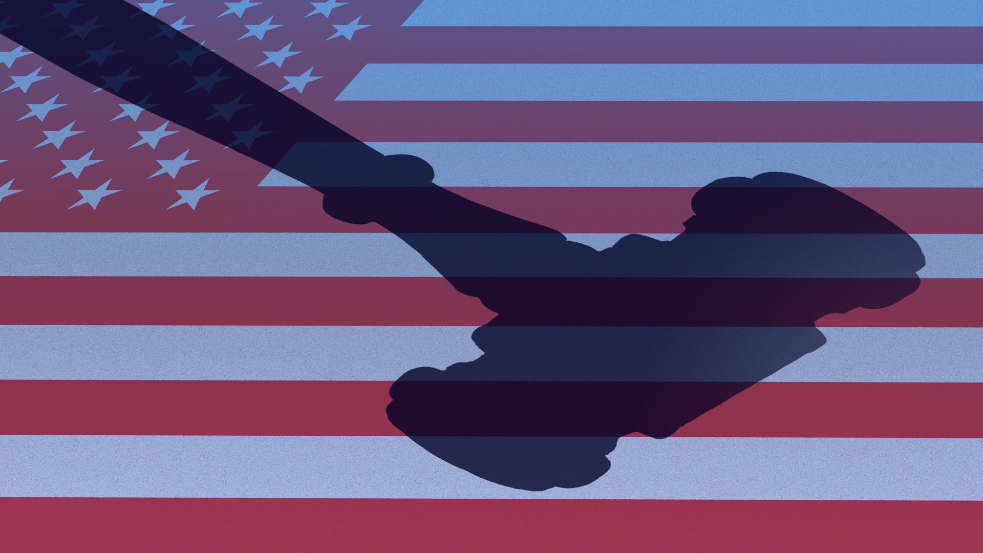 Illustration of the shadow of a gavel over an american flag