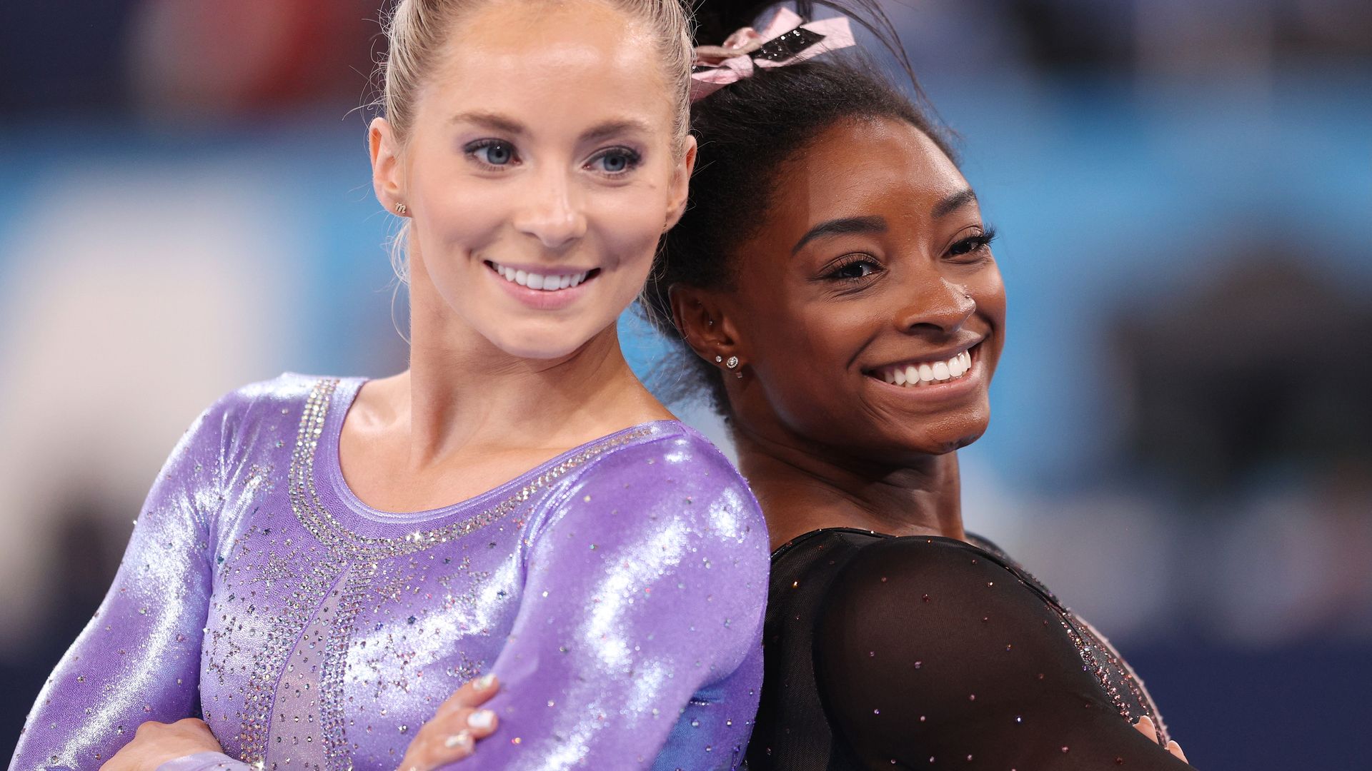 Mykayla Skinner and Simone Biles of Team United States pose for a photo in 2021.