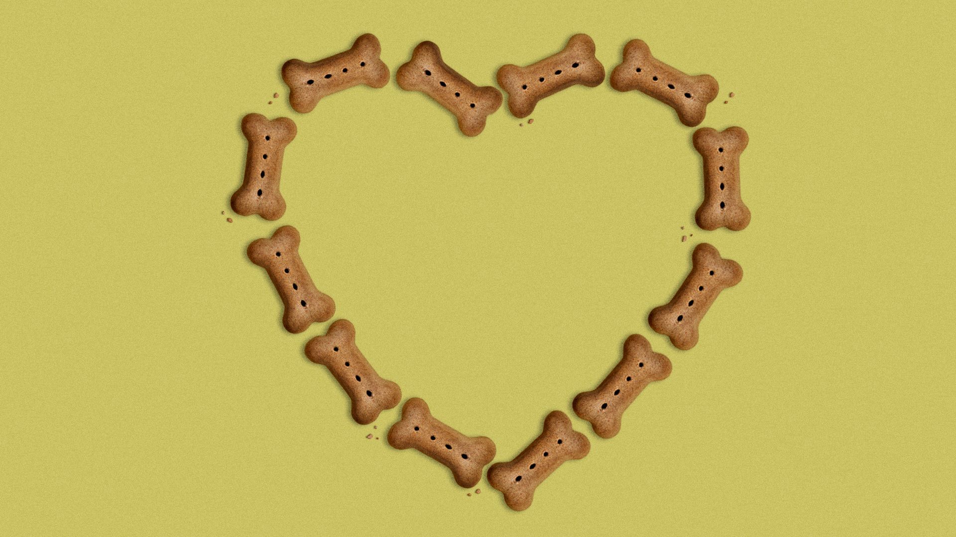 Illustration of a heart made out of dog treats. 