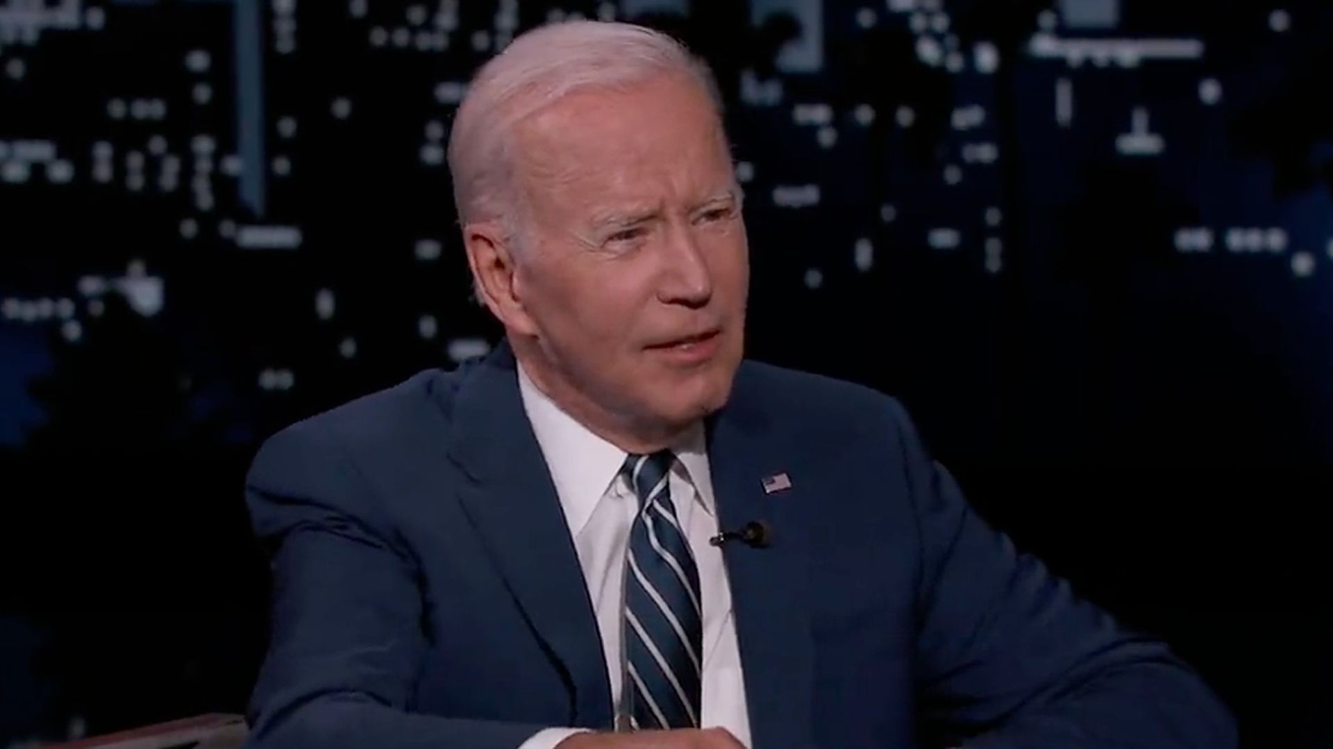 A screenshot of President Biden on "Jimmy Kimmel Live!"