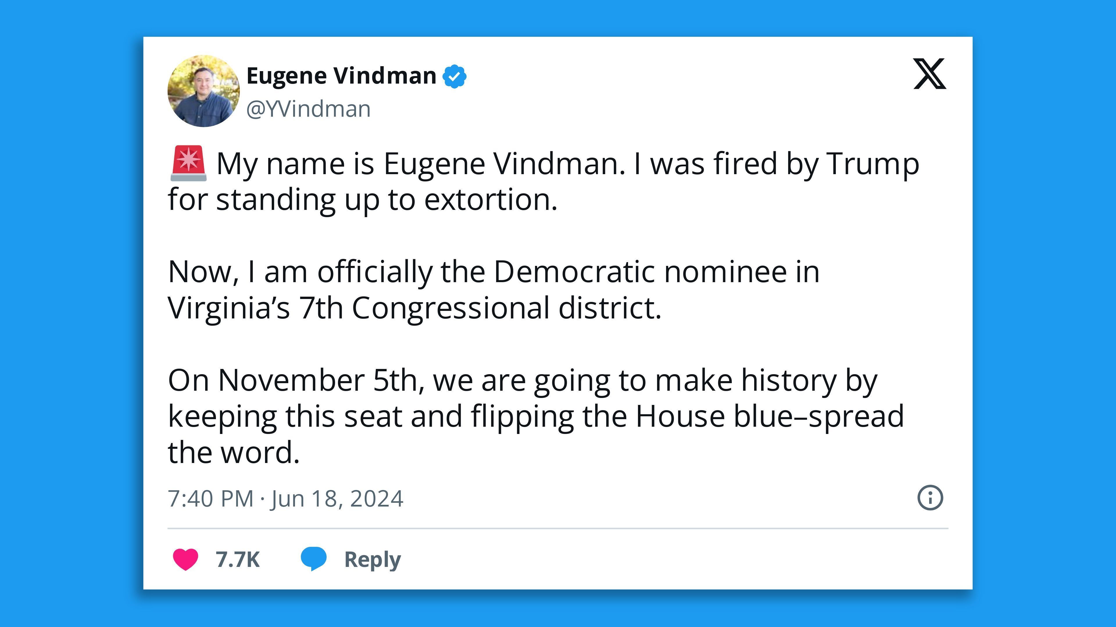 A post on X by Eugene Vindman.