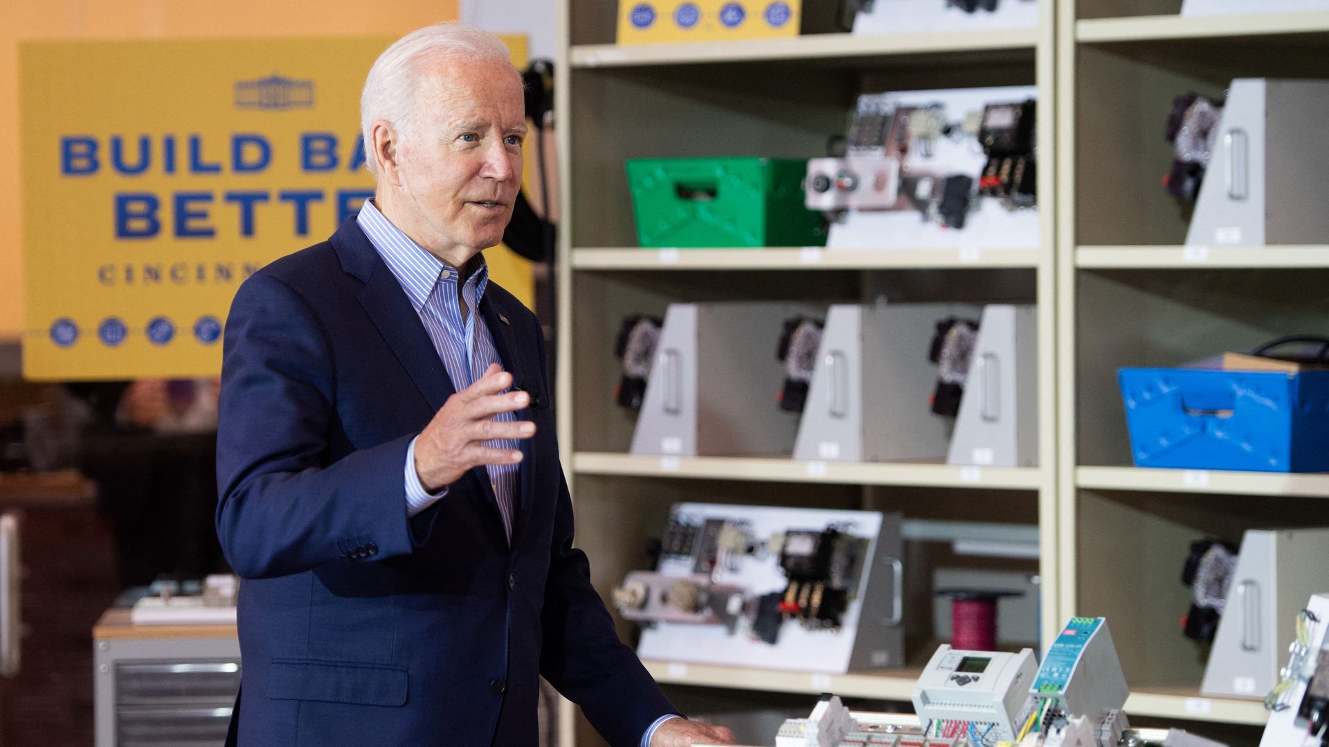 Photo of Joe Biden speaking at an electrical training center