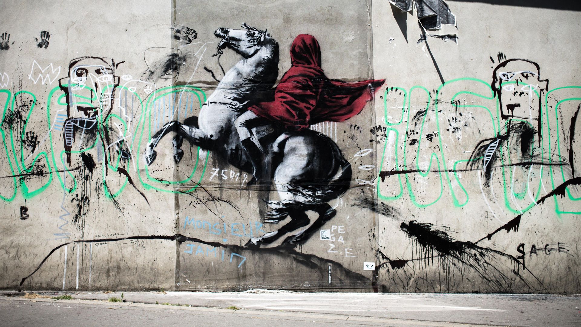 A mural in Paris by street artist Banksy.