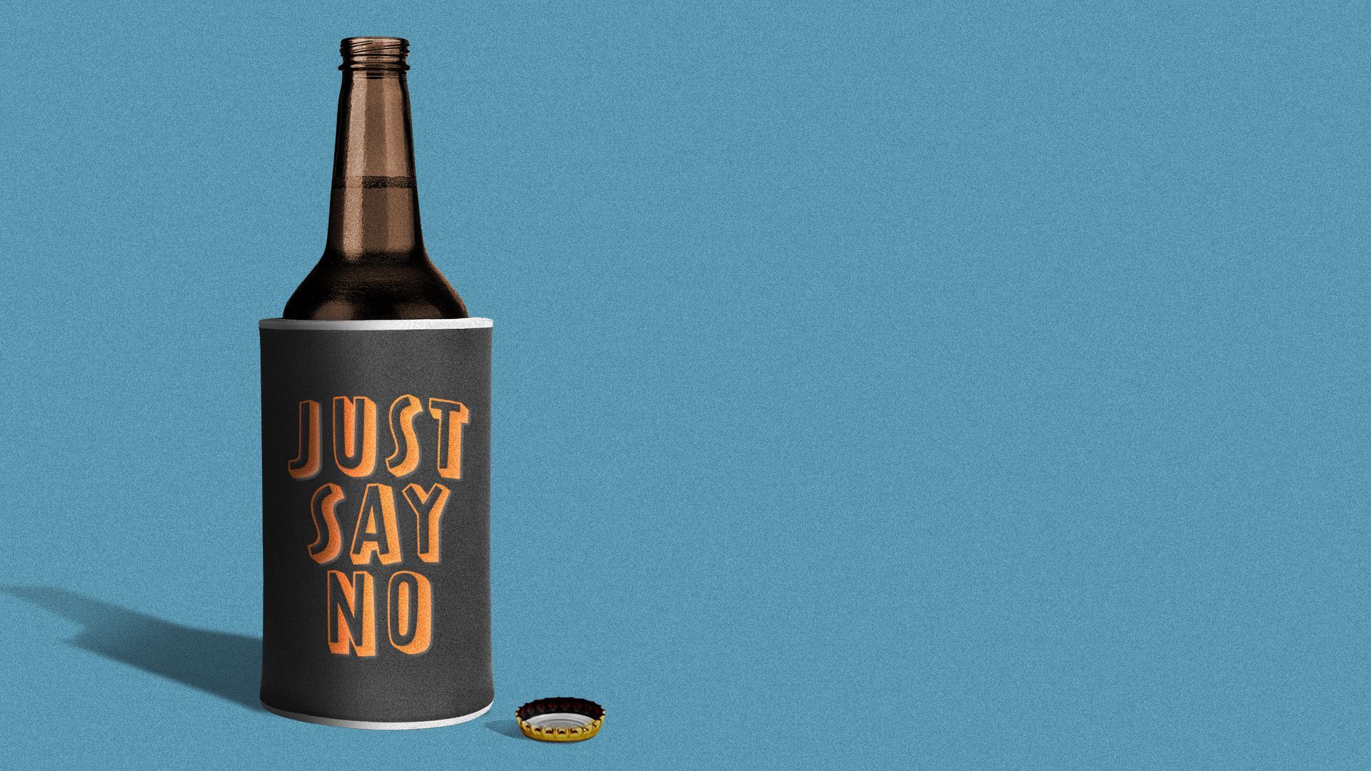 Illustration of a beer bottle inside of a "Just Say No" beer koozie.