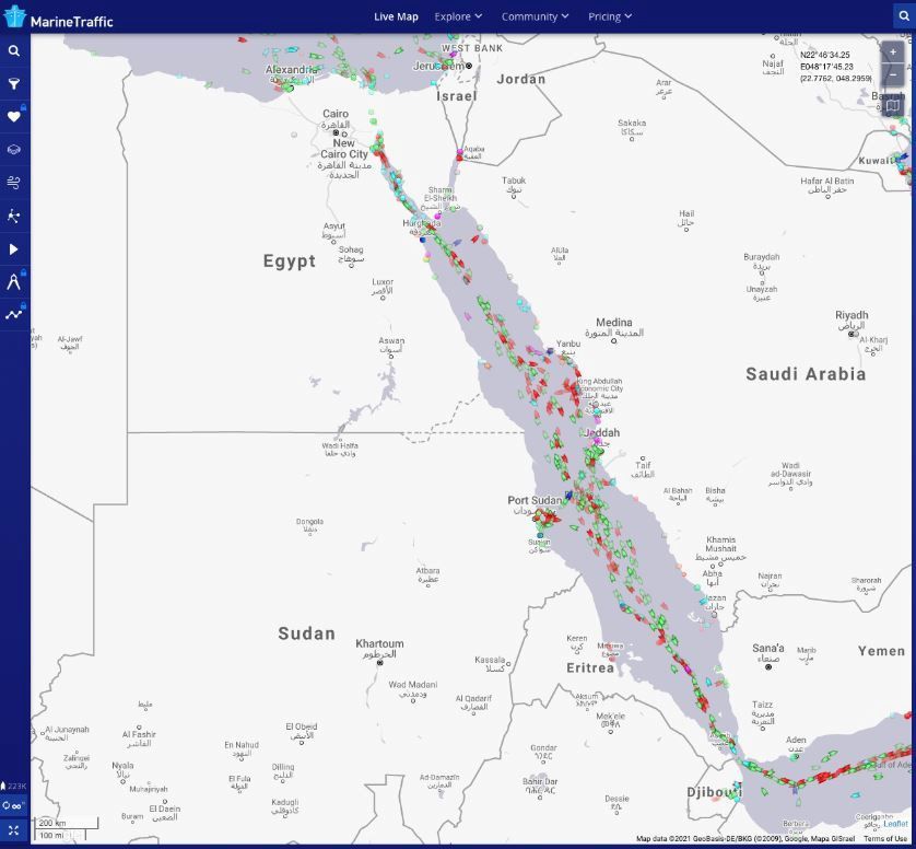 map of ships in Suez