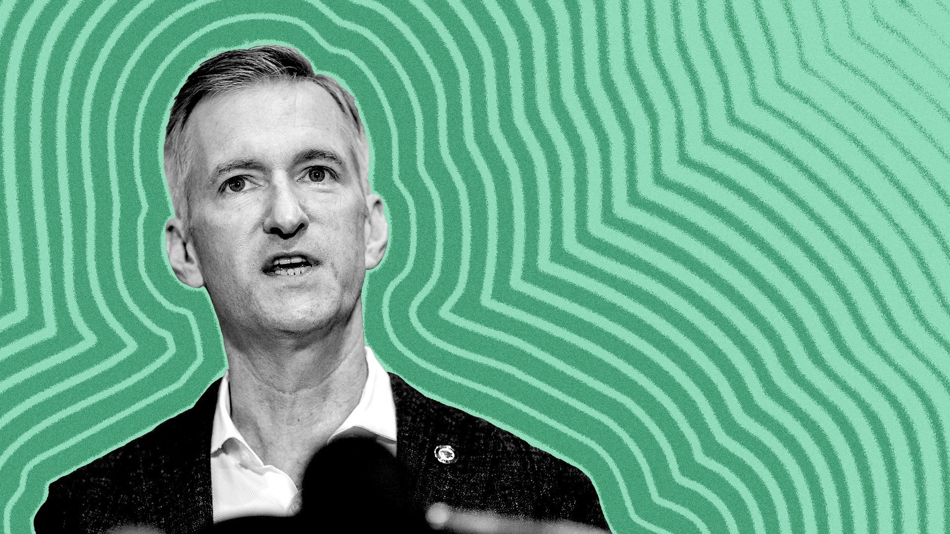 Photo illustration of Portland Mayor Ted Wheeler with lines radiating from him.