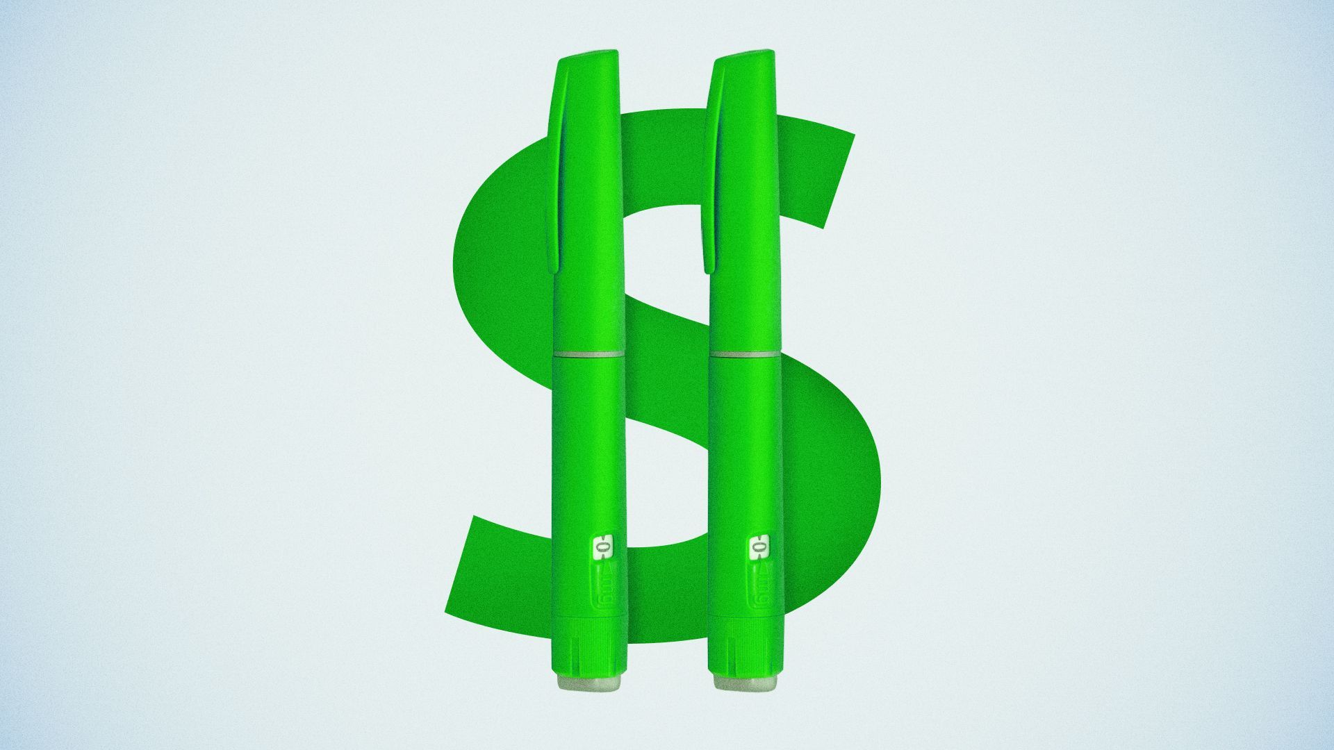 Illustration of semaglutide injector pens forming the dollar sign symbol.