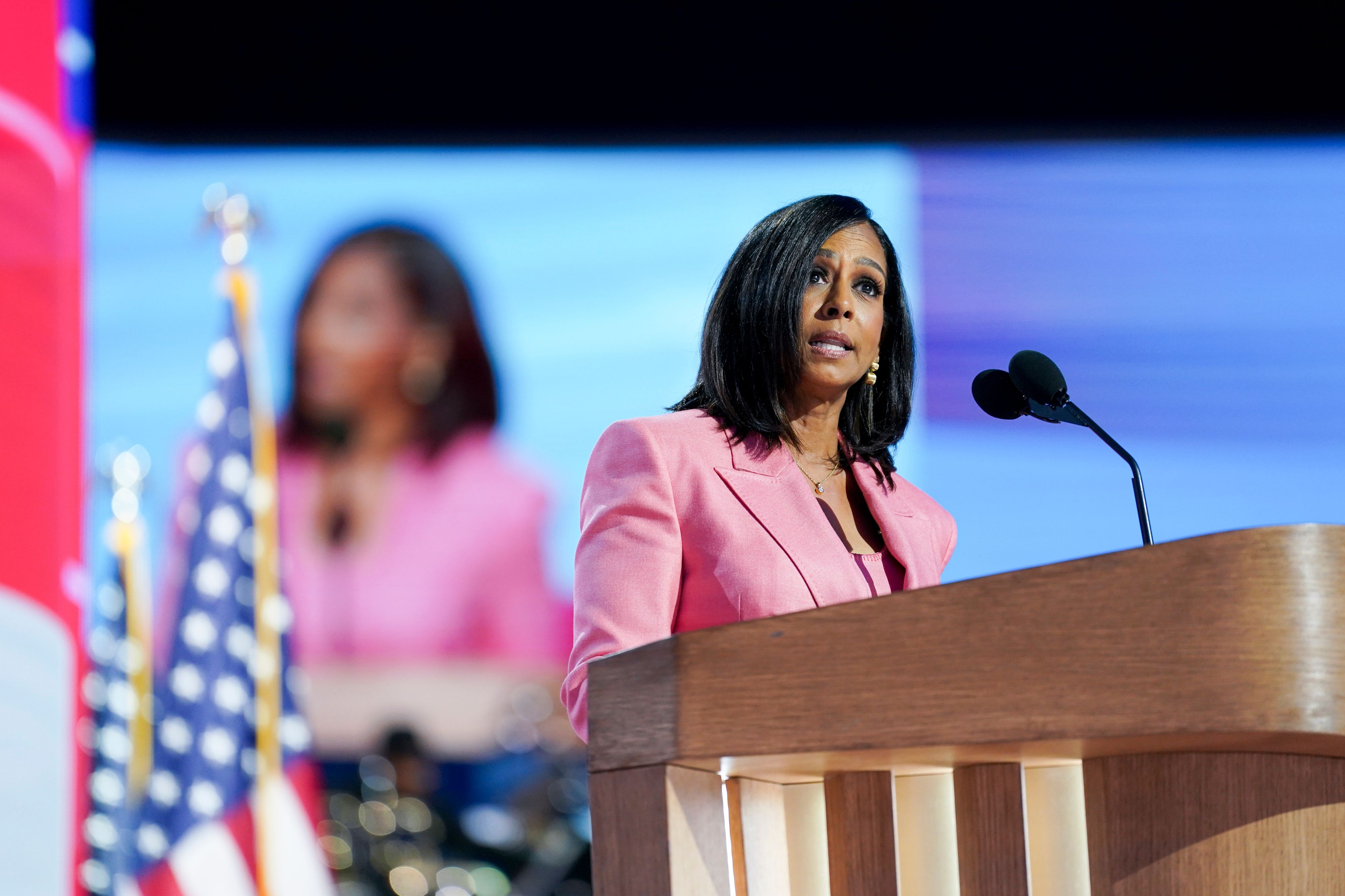 Maya Harris, sister of US Vice President Kamala Harris, speaks during the Democratic National Convention (DNC) at the United Center in Chicago, Illinois, US, on Thursday, Aug. 22, 2024.