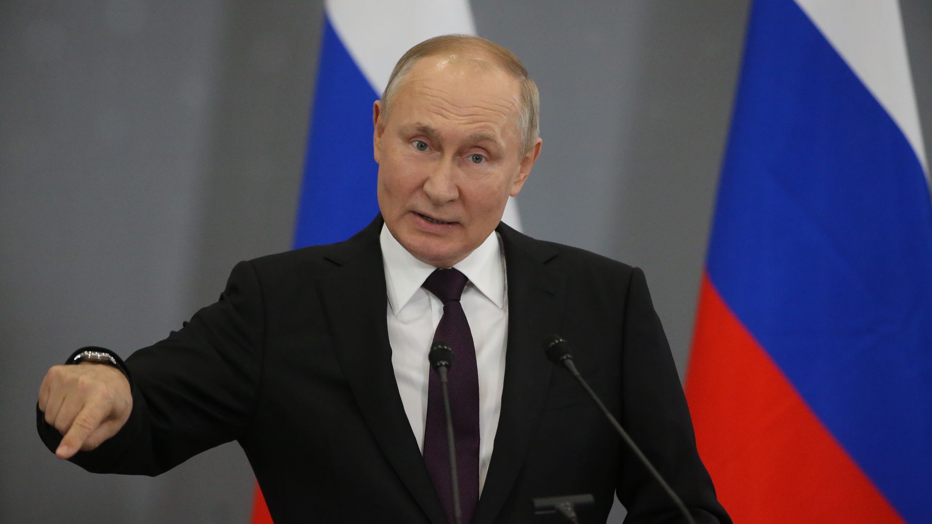 Russian President Vladimir Putin speaks during his press conference