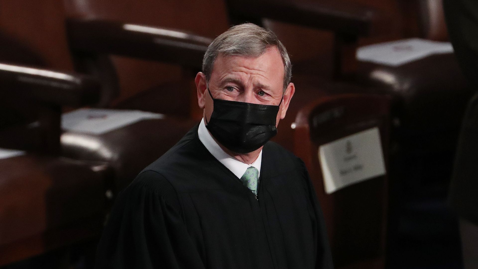 Chief Justice of the US Supreme Court John Roberts arrives at a joint session of Congress in the House chamber of the U.S. Capitol April 28.