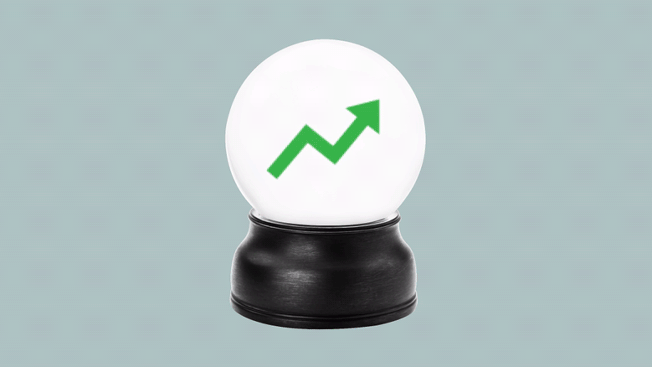 A crystal ball alternating between downward and upward trends.