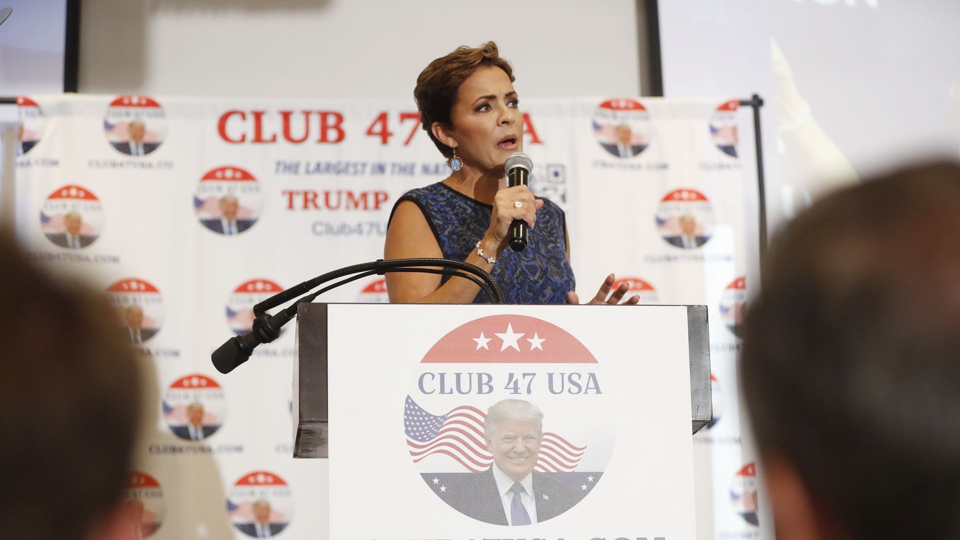  Kari Lake speaks during a rally at the Hilton Palm Beach Airport on June 12, 2023 in West Palm Beach, Florida. 