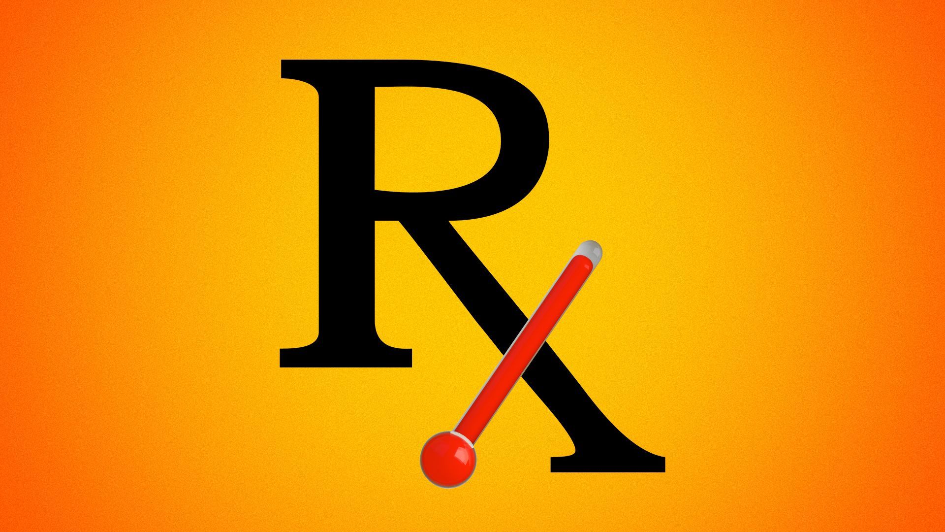 Illustration of an RX symbol with a thermometer forming part of the "X". 
