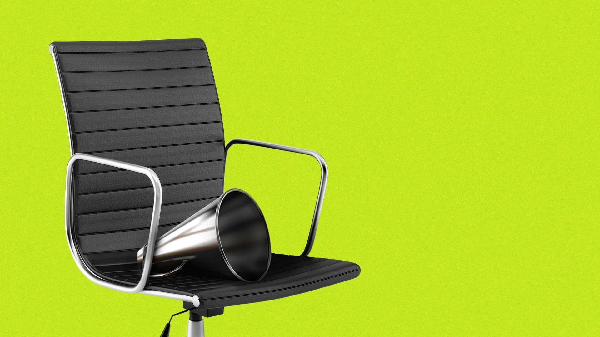 an illustration of an executive chair with a megaphone laying on it