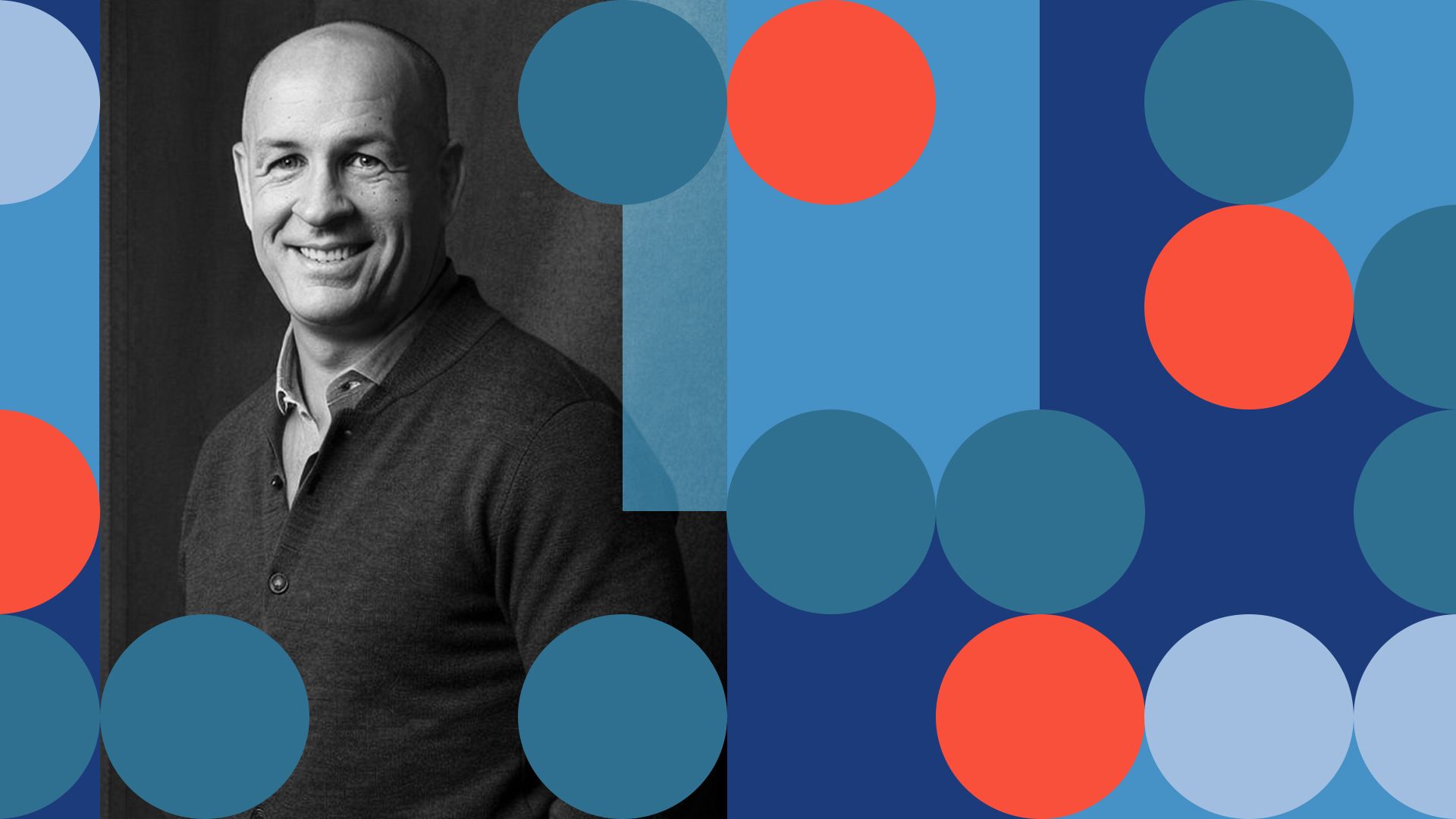 Photo illustration of Bill Capuzzi surrounded by abstract shapes. 
