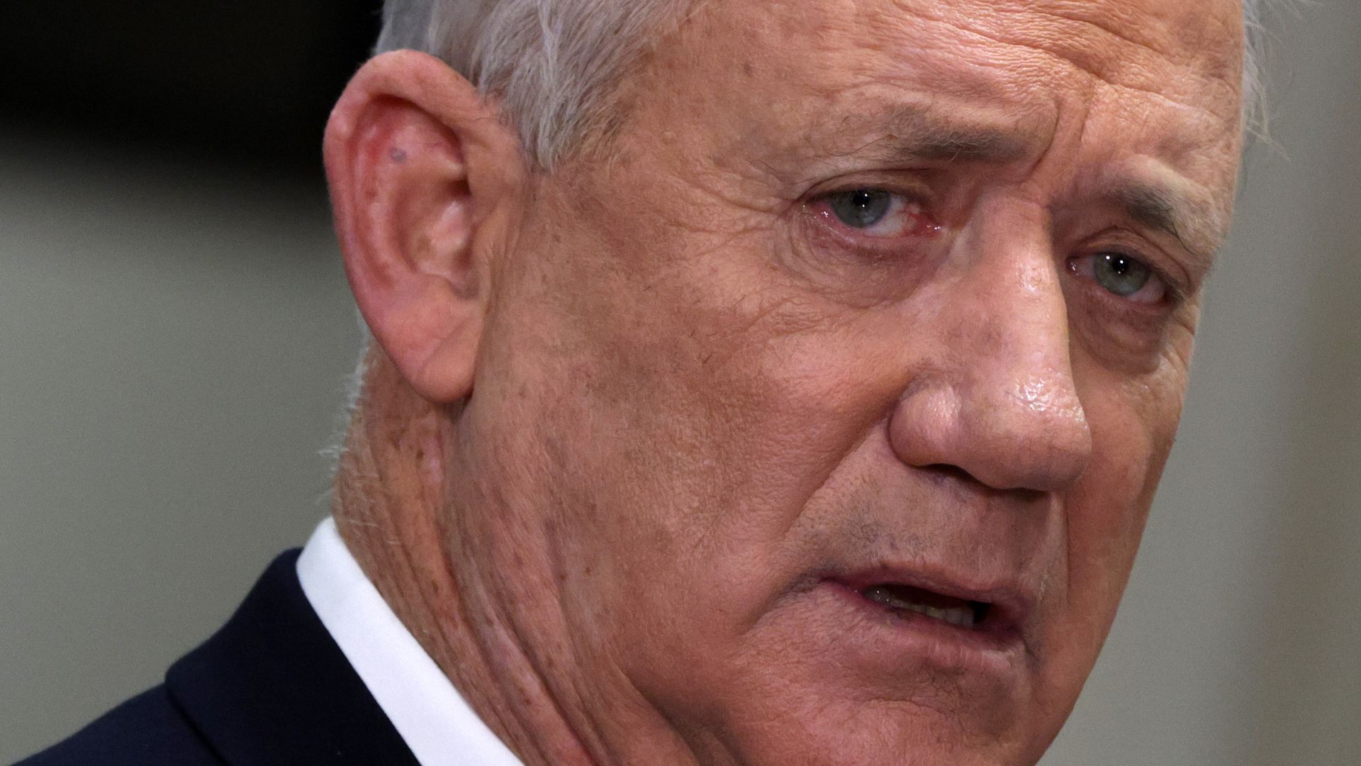 Israeli Minister of Defense Benny Gantz speaks during a meeting with U.S. Secretary of Defense Lloyd Austin at the Pentagon December 9, 2021 in Arlington, Virginia.