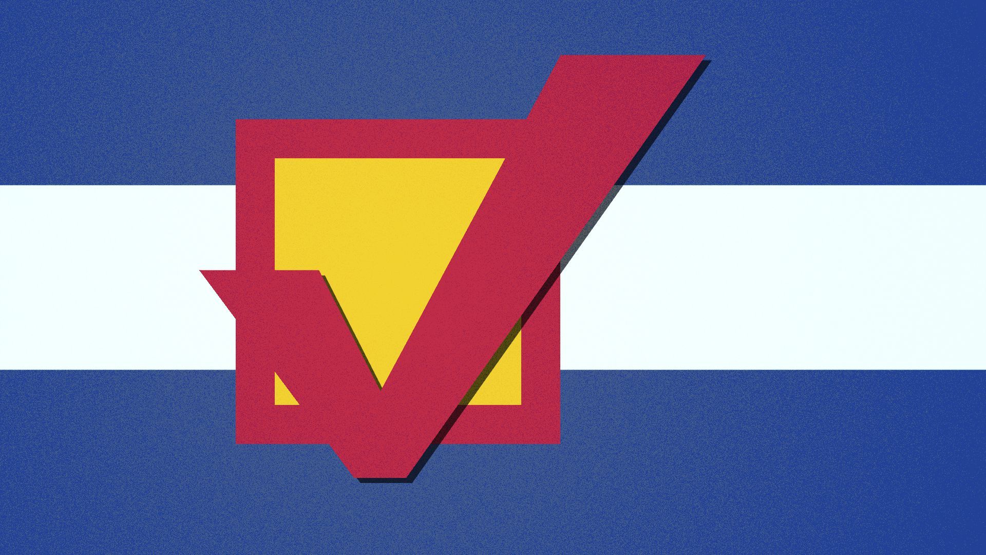 Illustration of the Colorado flag with a checkmark and box instead of a C and the sun.