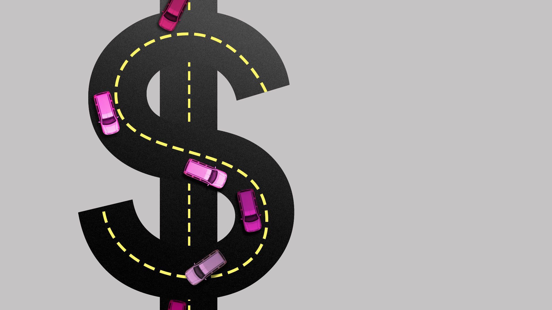 illustration of cars driving on a dollar sign