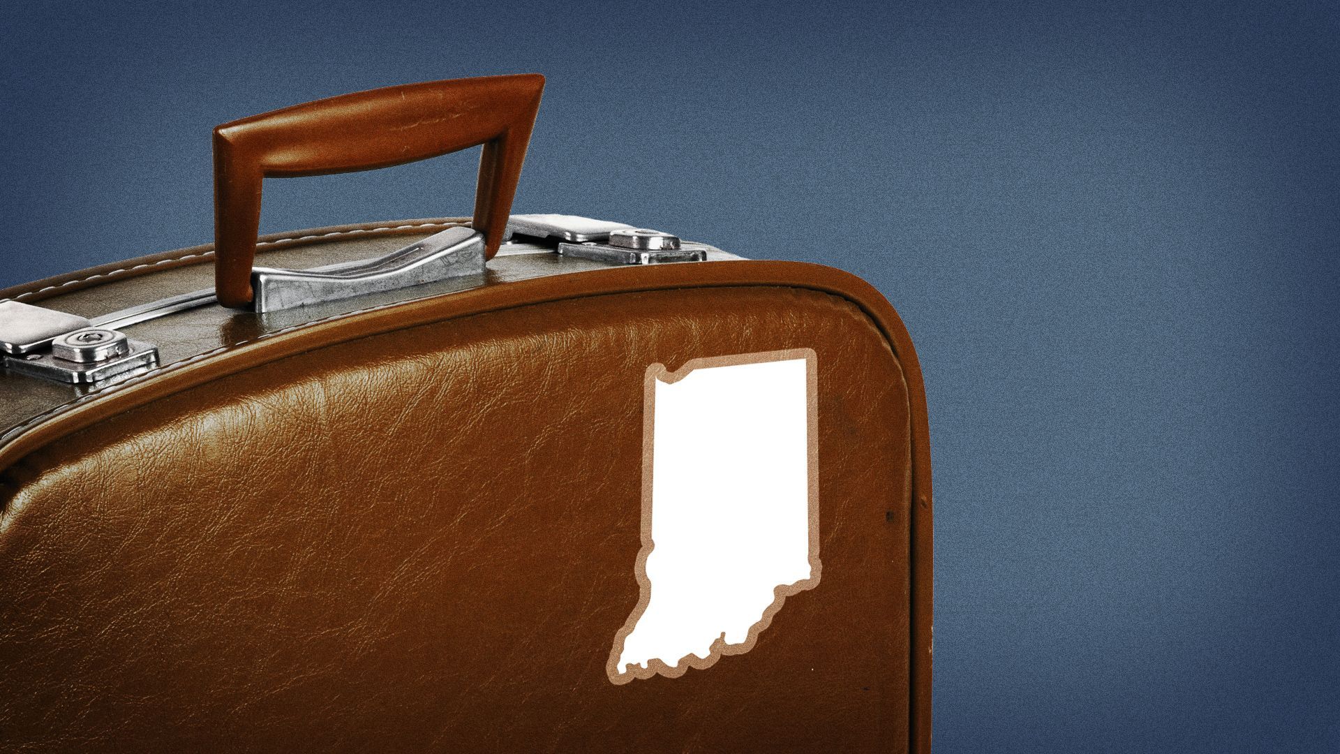 Illustration of a suitcase with a sticker shaped like Indiana.