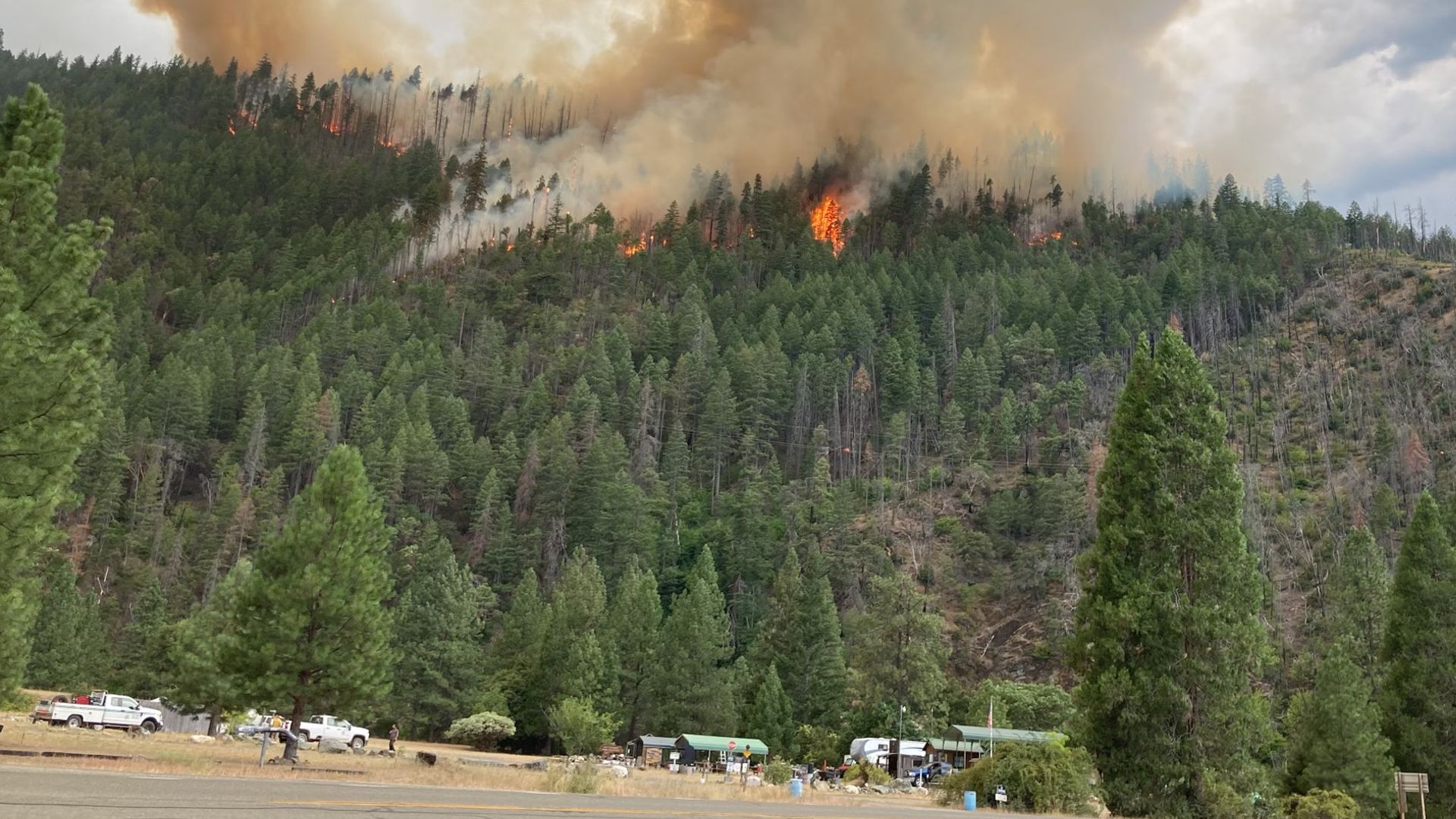 The Head Fire burns in forest near a community in Siskiyou County, California.