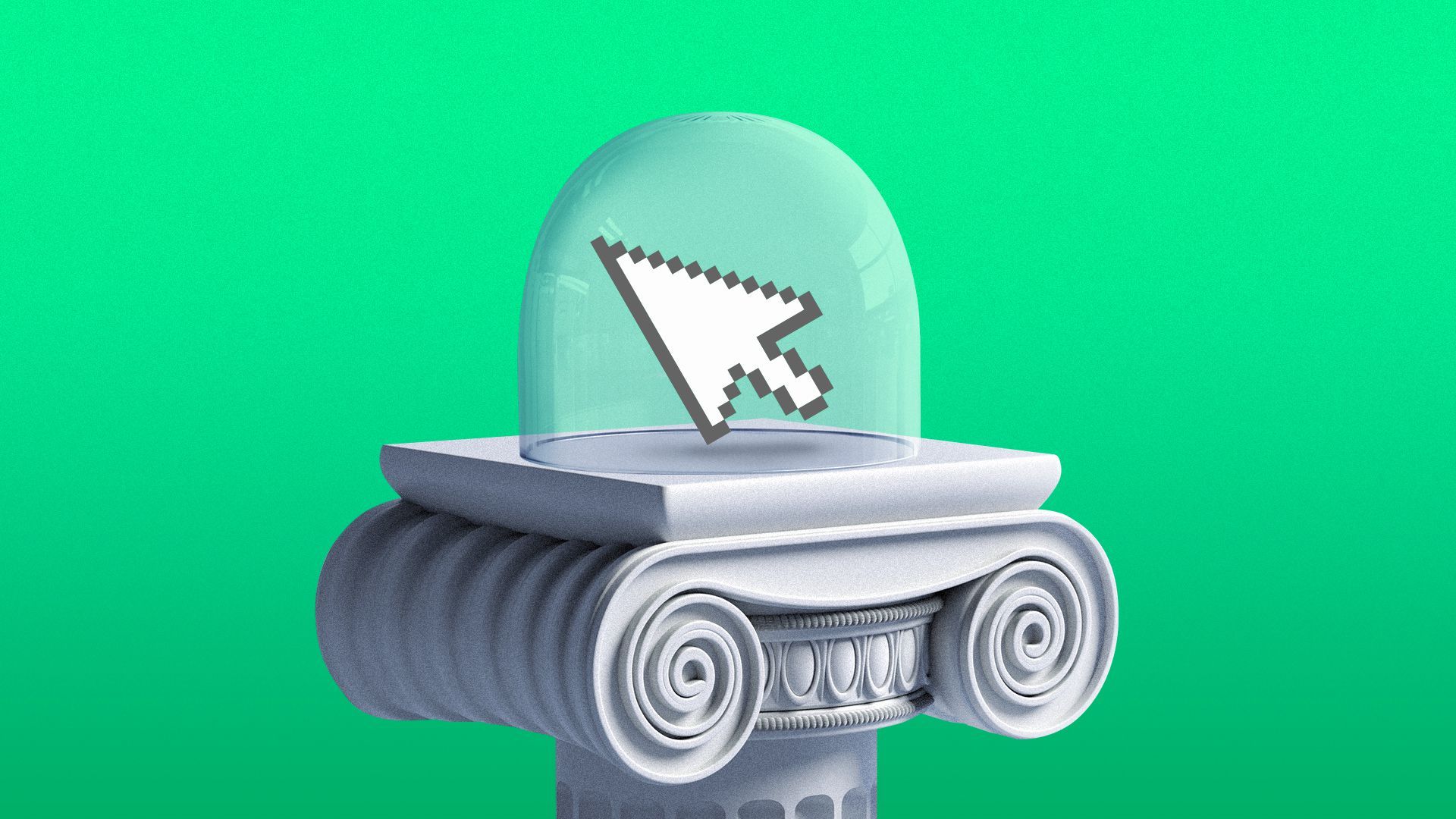 Illustration of a column pedestal with a cursor under glass.  