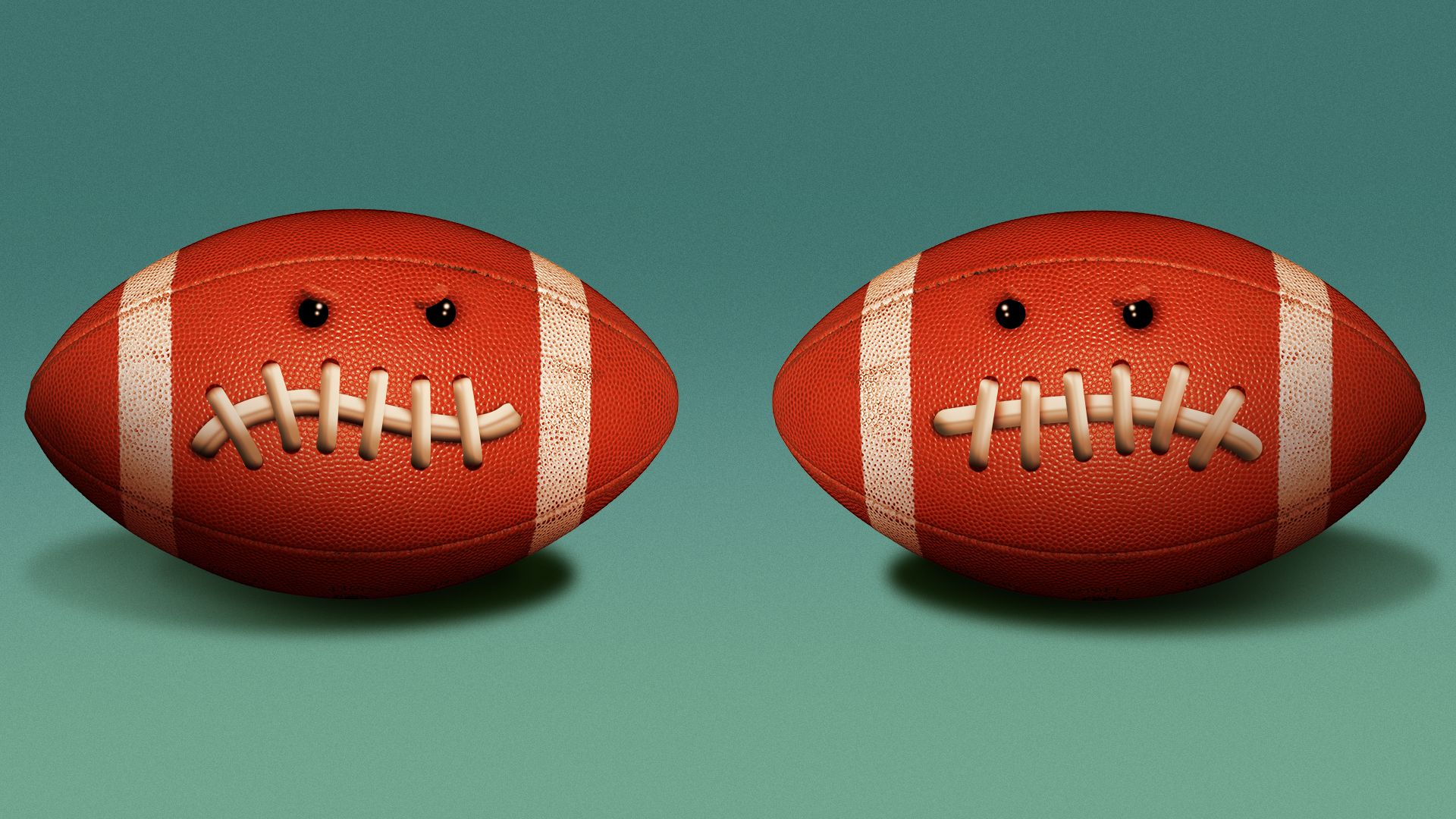 Illustration of two footballs with angry faces looking at one another