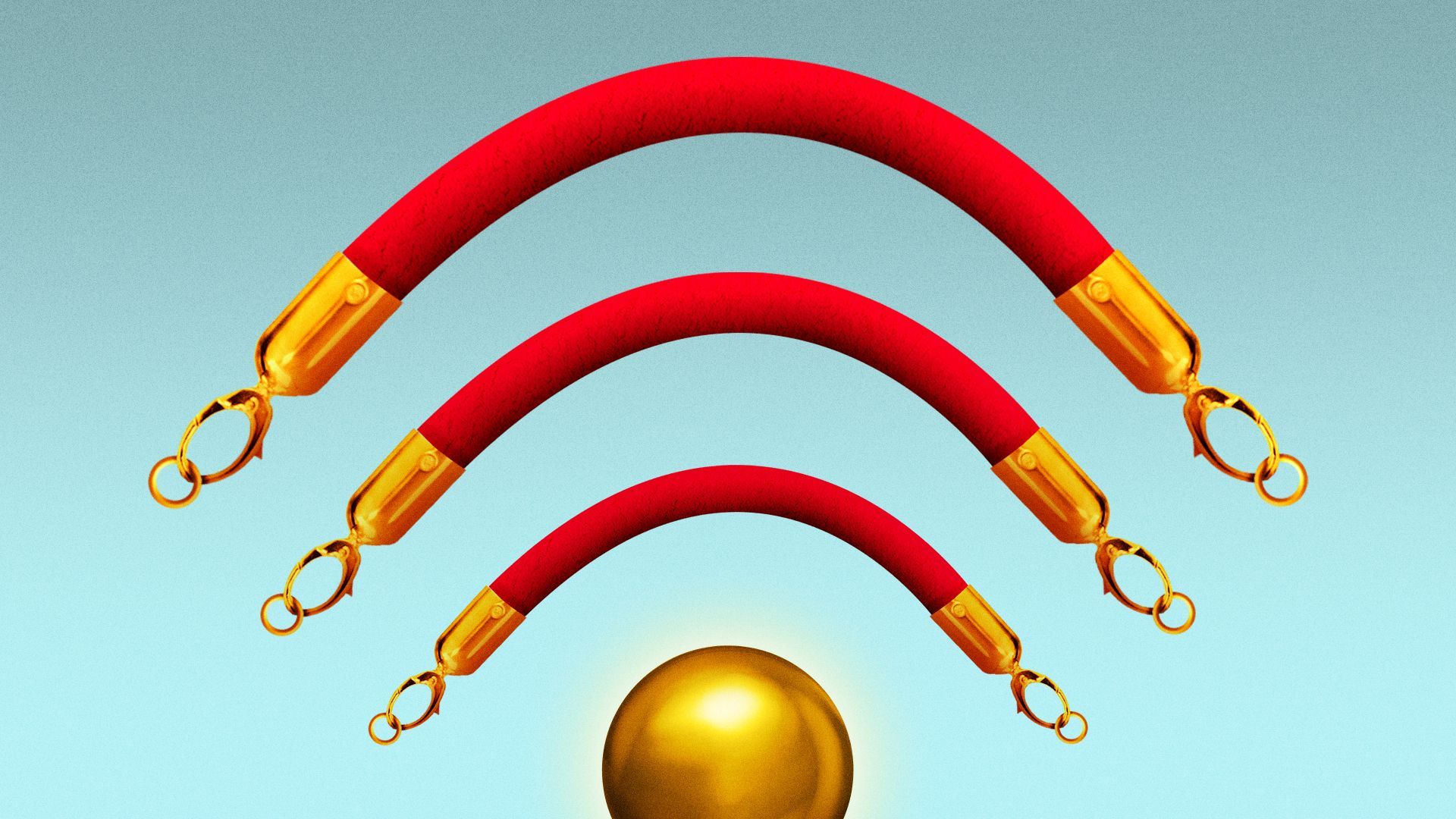 Illustration of an internet symbol made from a velvet barrier rope.