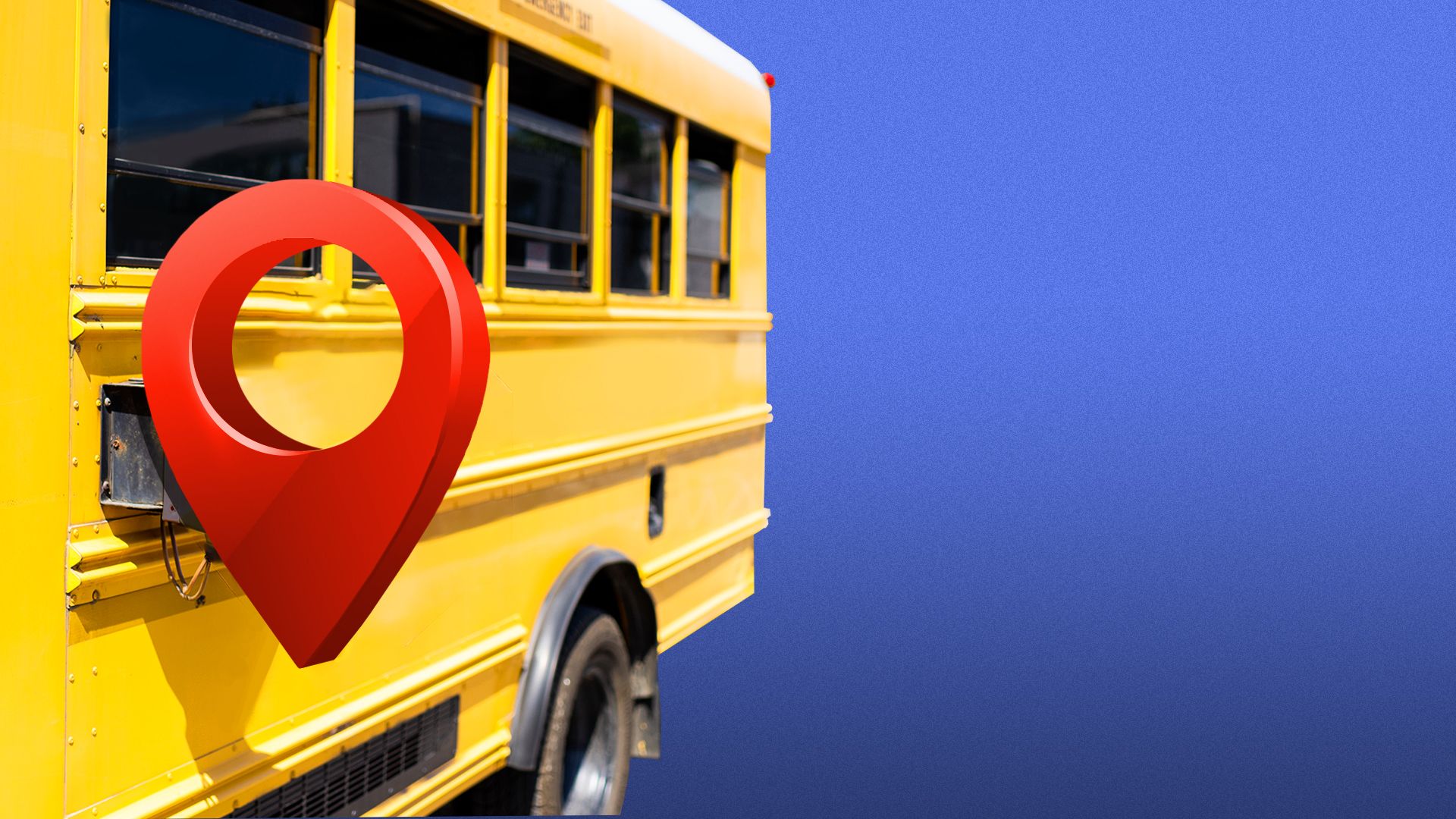 Illustration of a school bus stop sign replaced with a location pin symbol