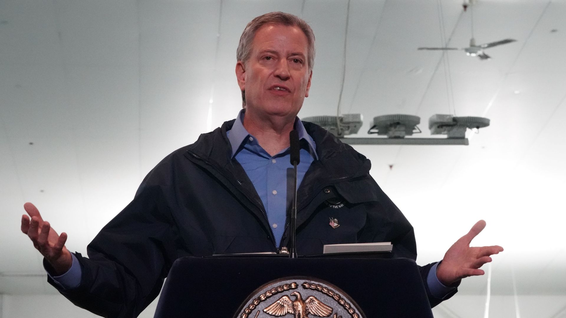 New York City Mayor Bill de Blasio at the USTA Bille Jean King tennis center