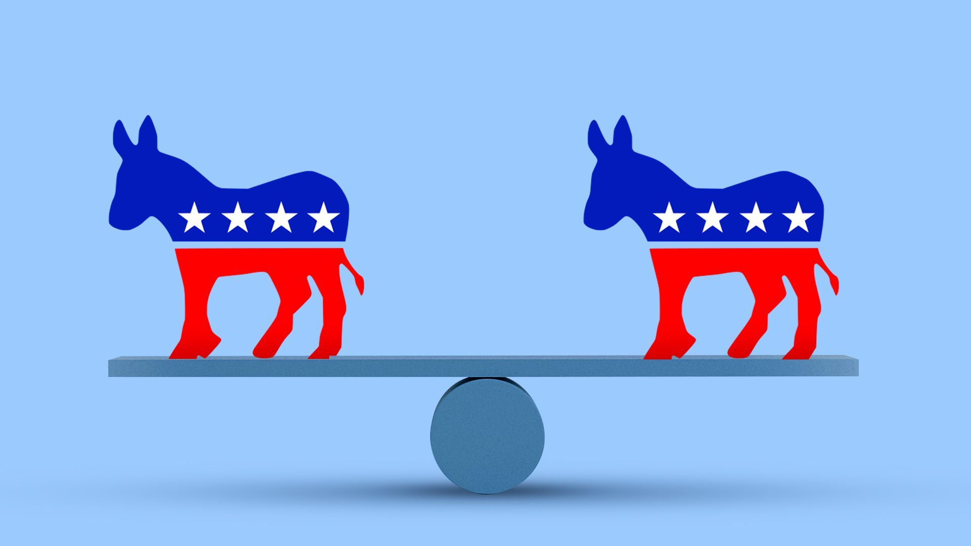 Illustration of 2 Democrat donkeys on either side of a balance