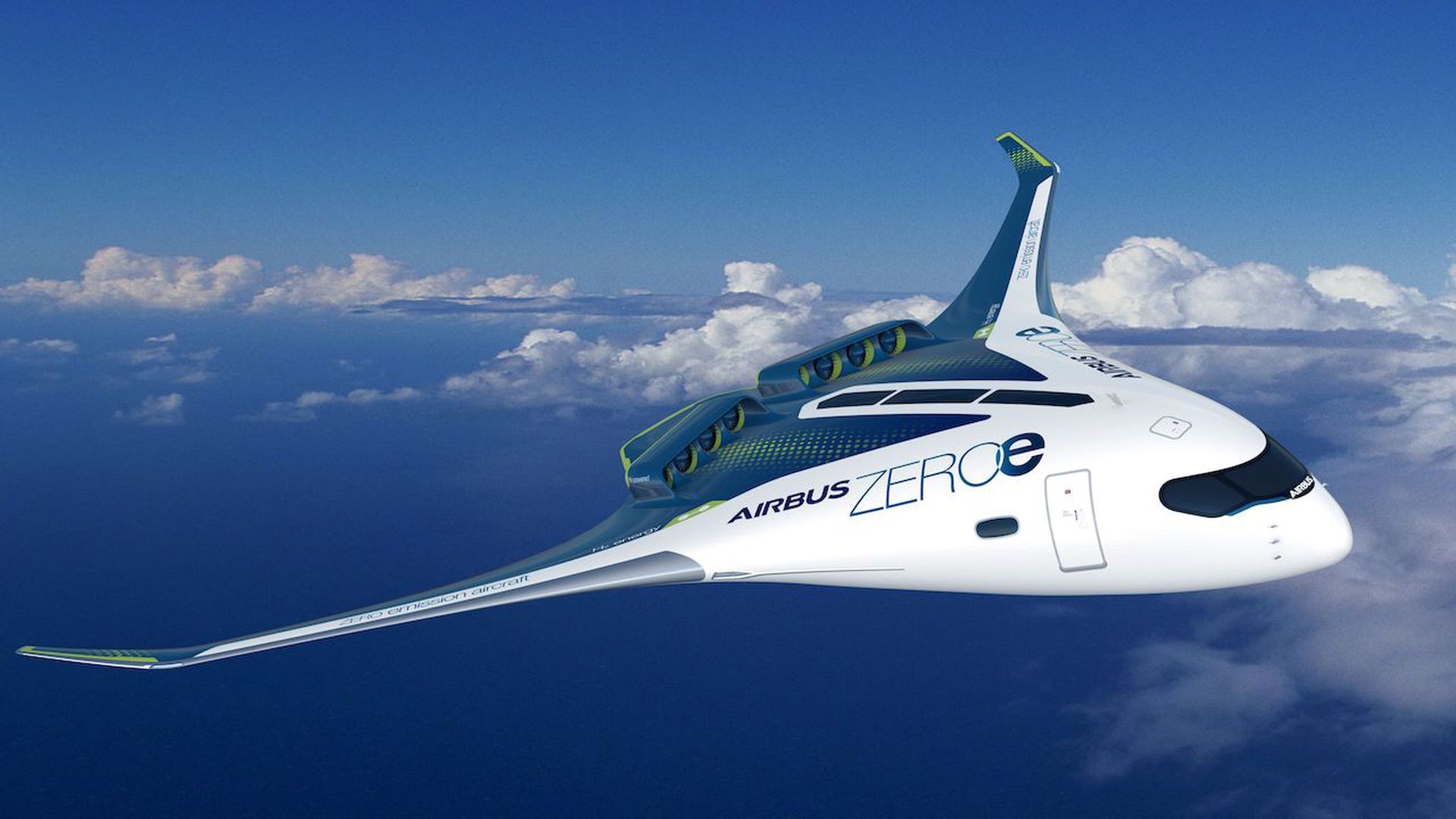 Illustration of Airbus' “blended-wing body” zero-emissions plane. Courtesy of Airbus