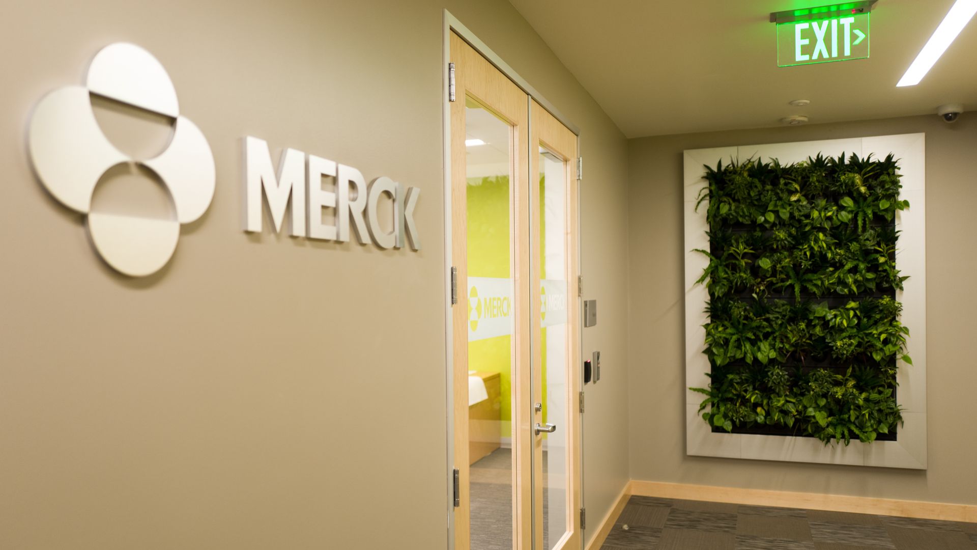 View of the entrance to the Mission Bay office of pharmaceutical company Merck