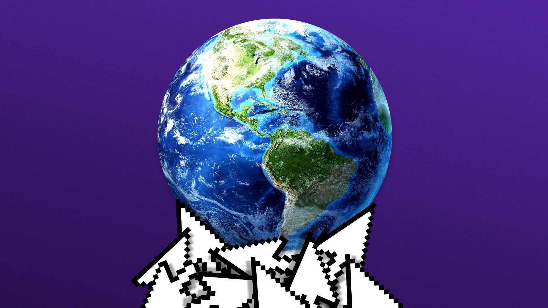 Illustration of mouse cursors holding up Earth.