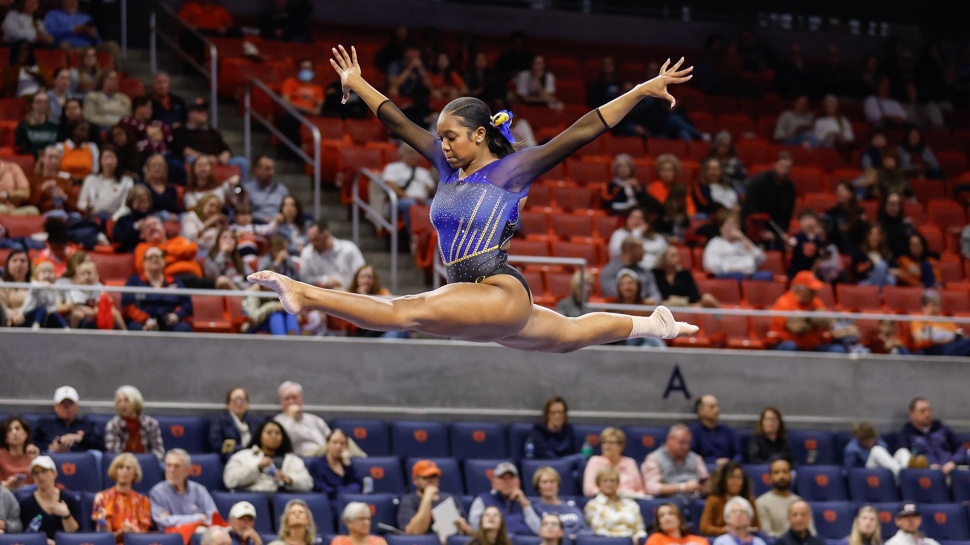 Fisk gymnast Morgan Price competes on the balance beam at Neville Arena on February 2, 2024 in Auburn, Alabama.